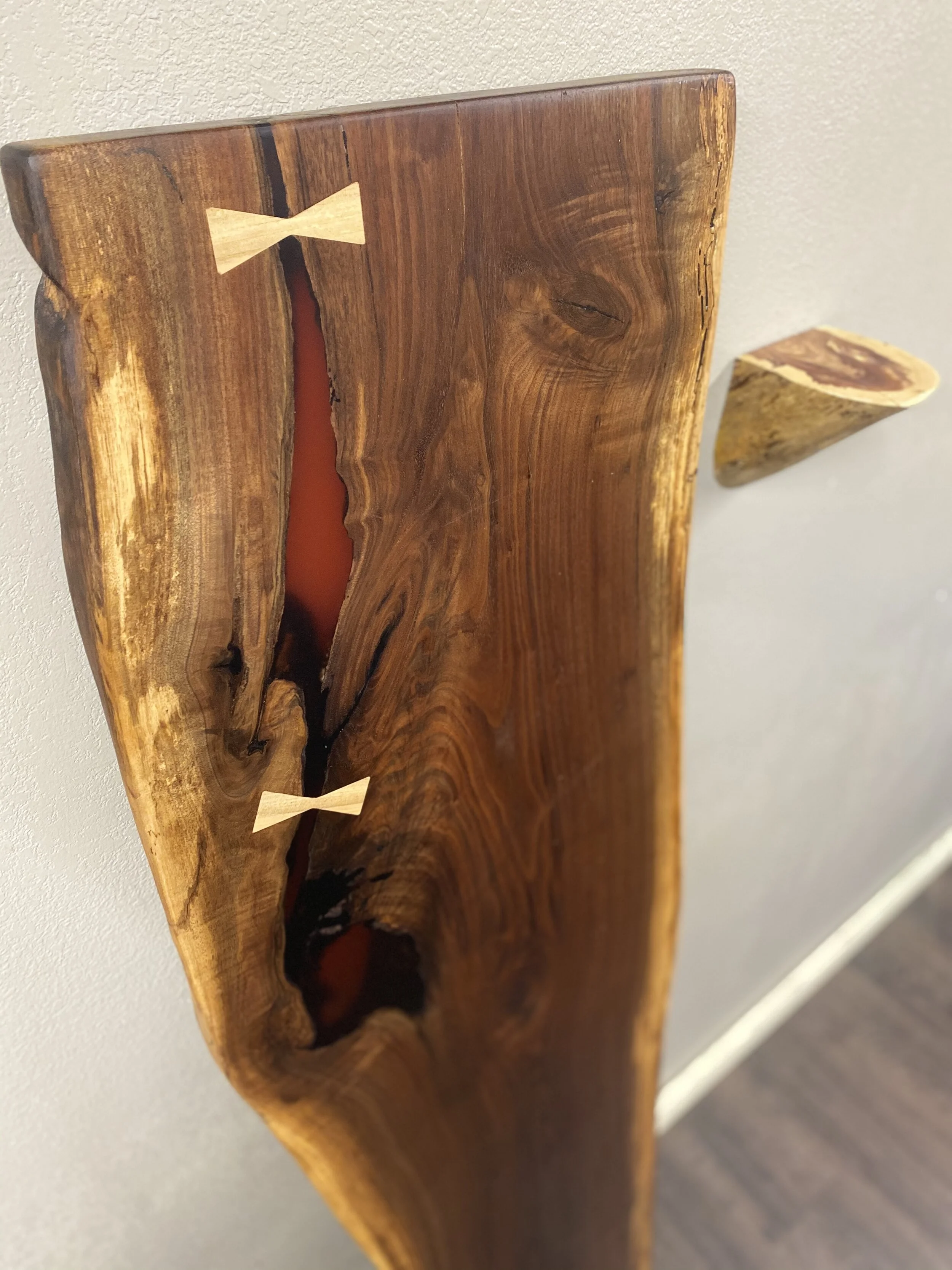 Live Edge Epoxy table - Tulsa- red epoxy in wood