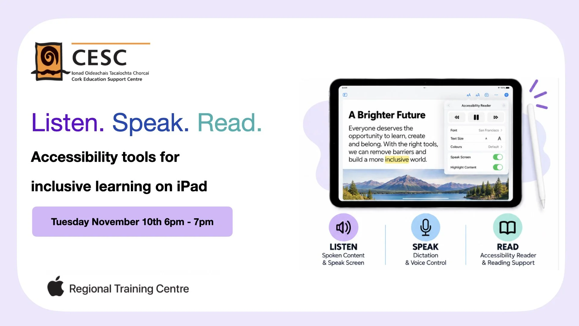 Accessibility tools for inclusive learning on iPad