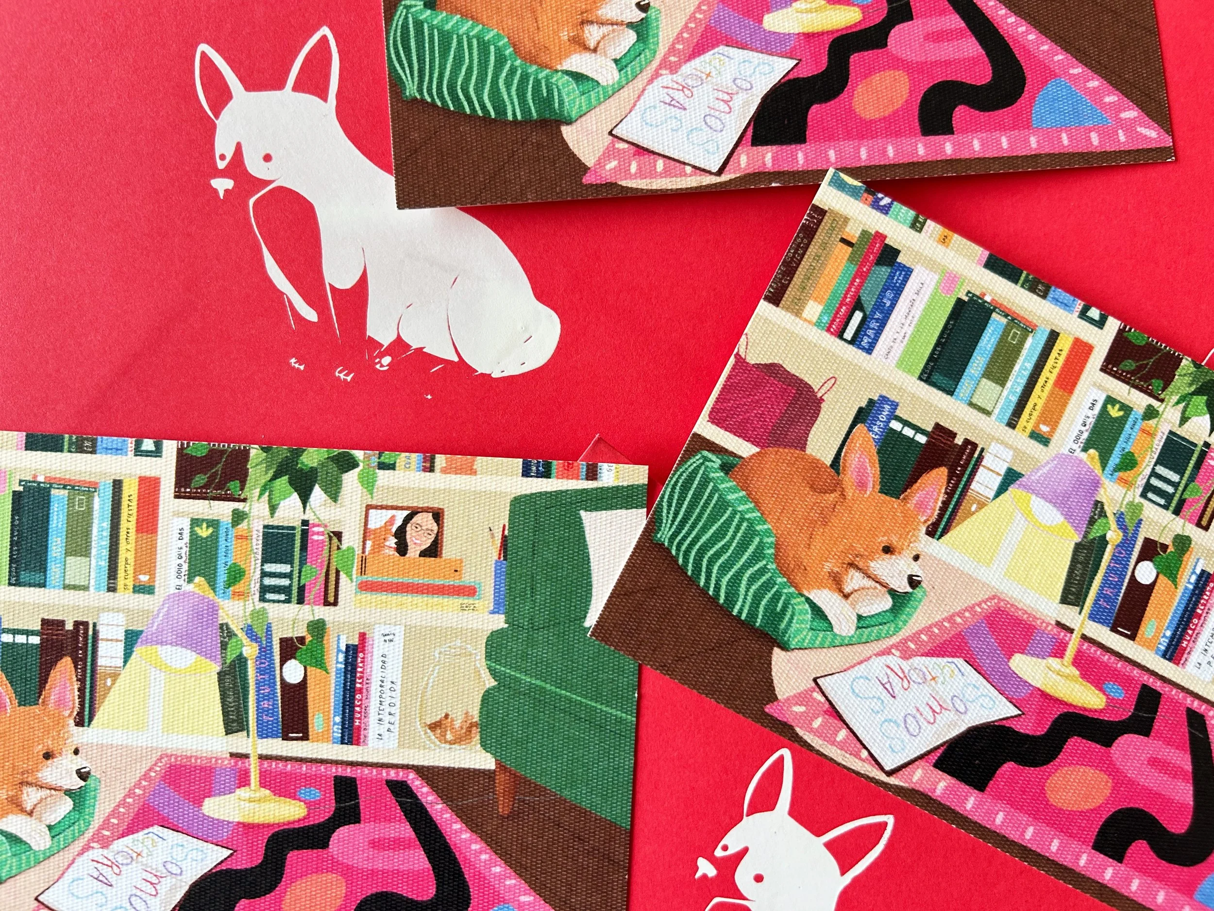 Perrita lectora [Postal | Separador + sticker]
