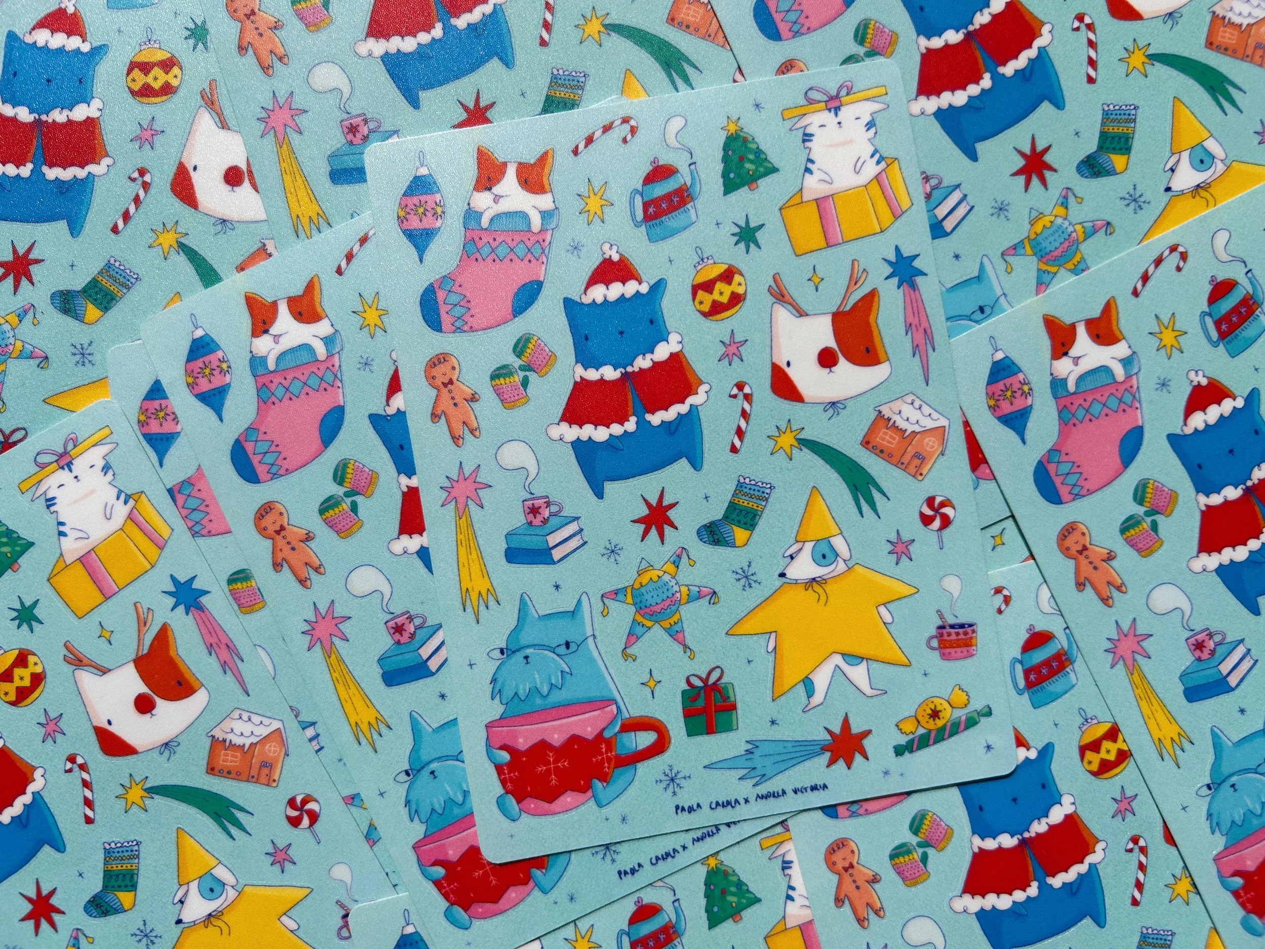 Perritos y gatitos navideños [Planilla de stickers]