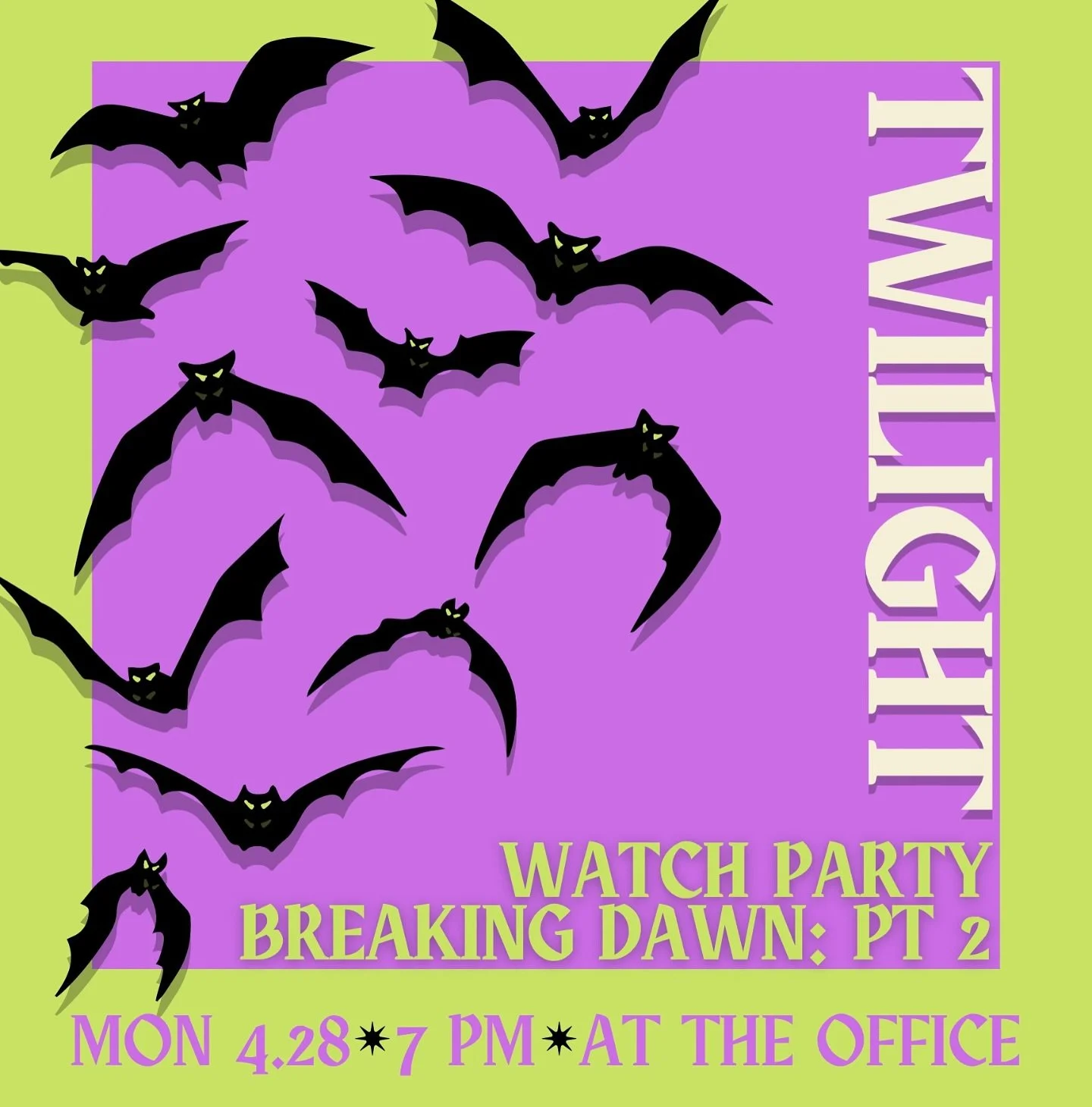 Hey everyone! We&rsquo;re finally finishing the Twilight saga next Monday the 28th! We&rsquo;re going to give you a recap of Breaking Dawn part one and then jump right in:) Snacks and soda as per usual. See you then!🦇🐺❤️&zwj;🩹