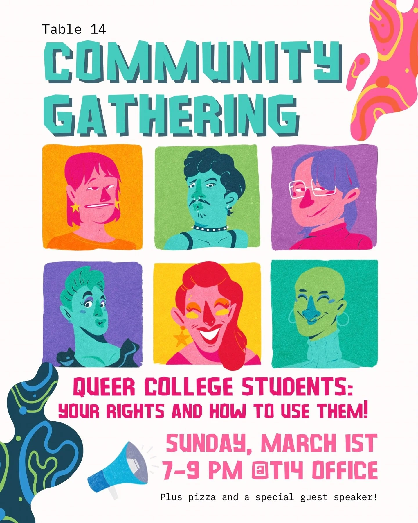 Hey people! We hope you&rsquo;ll come to our Community Gathering THIS SUNDAY THE 2ND (whoops)! We will be having a pizza party in addition to a very educational and important discussion about the rights of LGBTQIA+ college students under Title IX! Ho