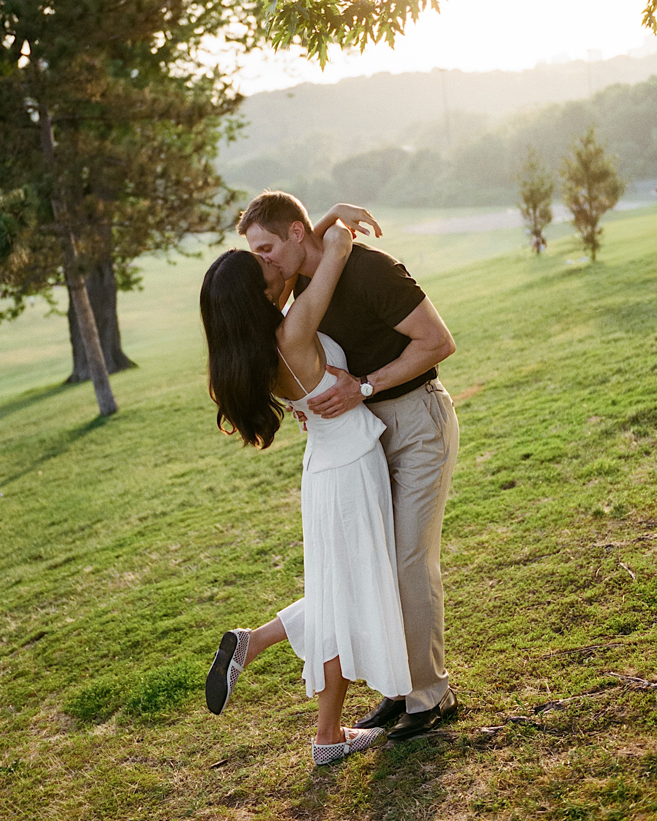 E + J on a misty post-rain summer night, on film 🥹 (And we are not going to mention how for the first time in my entire career, I drove away with Josh&rsquo;s phone and keys in my camera bag) (I said we&rsquo;re not going to talk about it! It turned