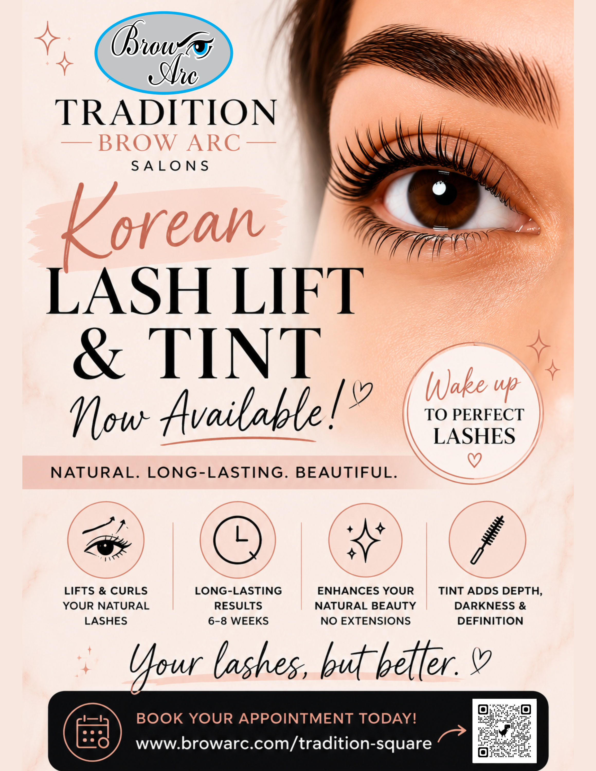 Korean Lash Lifts Flyer for Brow Arc Tradition