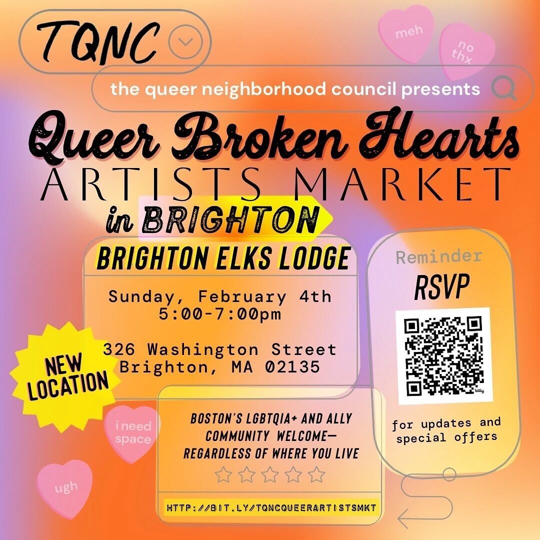 Single or not, come spend time with me and a bunch of other queer creators this Sunday at Brighton Elks Lodge! Shop for your person, part time lover, or your friends (who you are definitely not in love with ✨❤️)