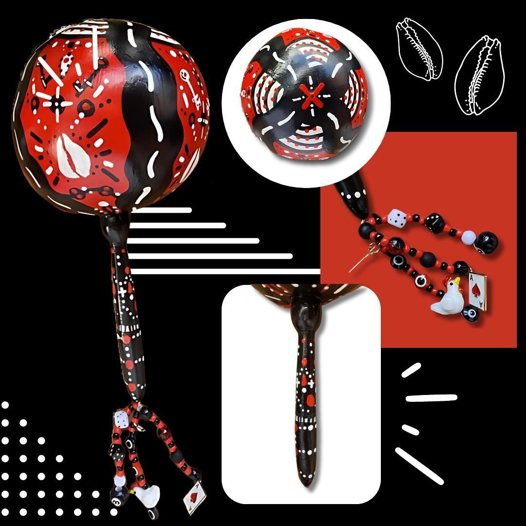 I had a wonderful time painting this very special maraca for my sister. As I am on this journey, I am so honored and excited to witness yours when the time comes. Maferefun Eleggua, every single day ❤️🖤