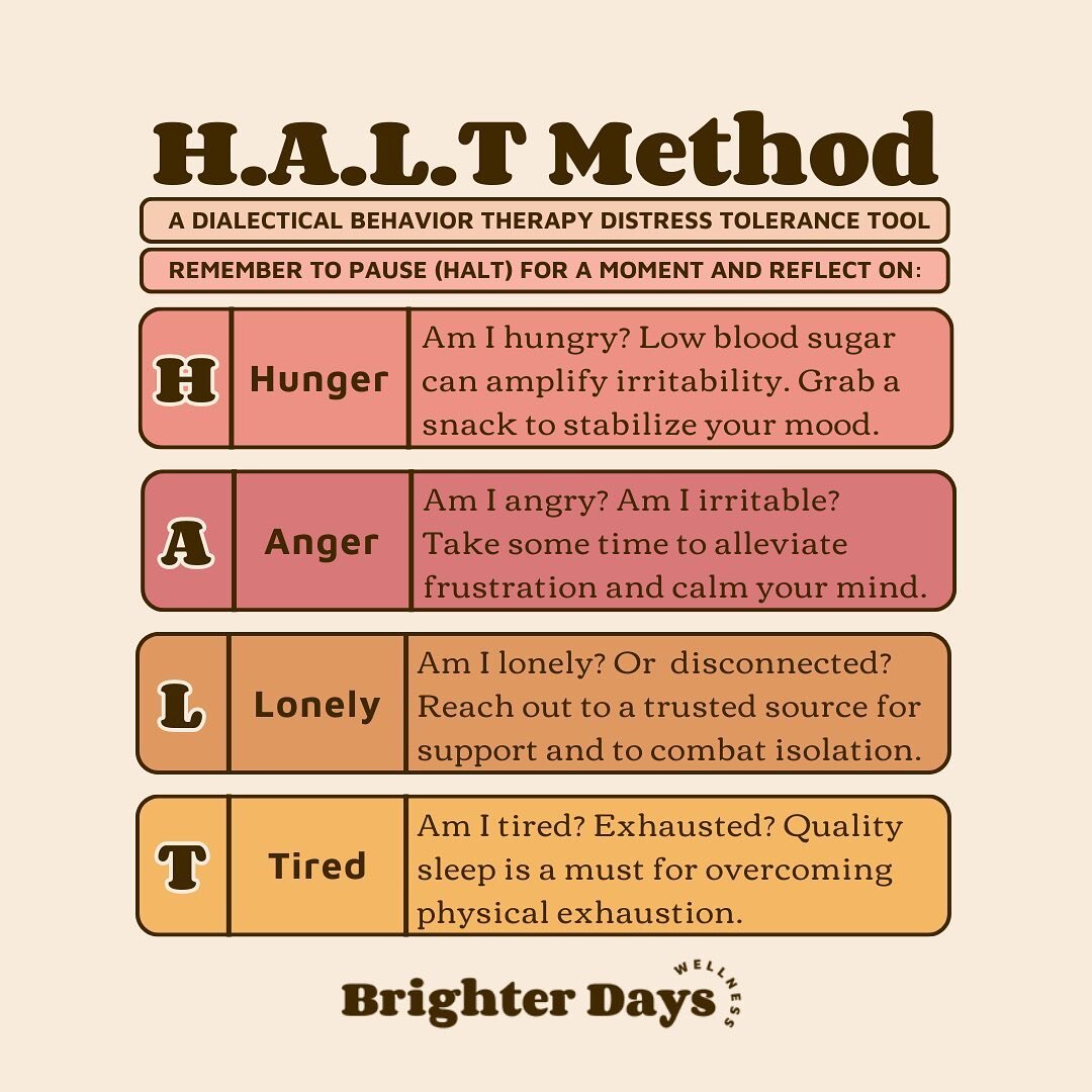 ✋🏼HALT for a moment and let's talk about a quick-reference emotional wellness tool. 

Have you ever found yourself in a situation where emotions are running high, and you're not quite sure how to regain control of how you're feeling? If so, allow me