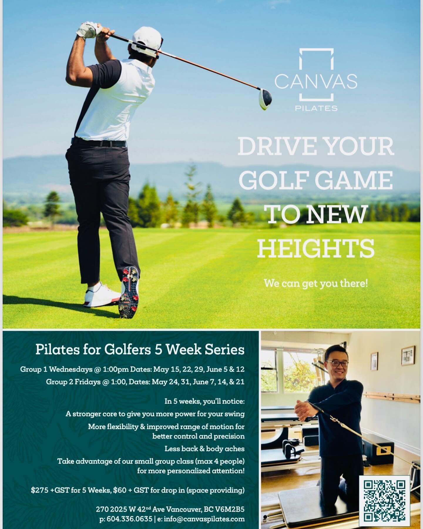 Starting next week, we&rsquo;re excited to offer
Pilates for Golfers! ⛳️ 🏌️&zwj;♀️ 
5 Week Series

*Enhance your experience on the green
*Get more power &amp; precision in your swing
*Experience less back and body aches

Sign up now! Link in bio.
Re