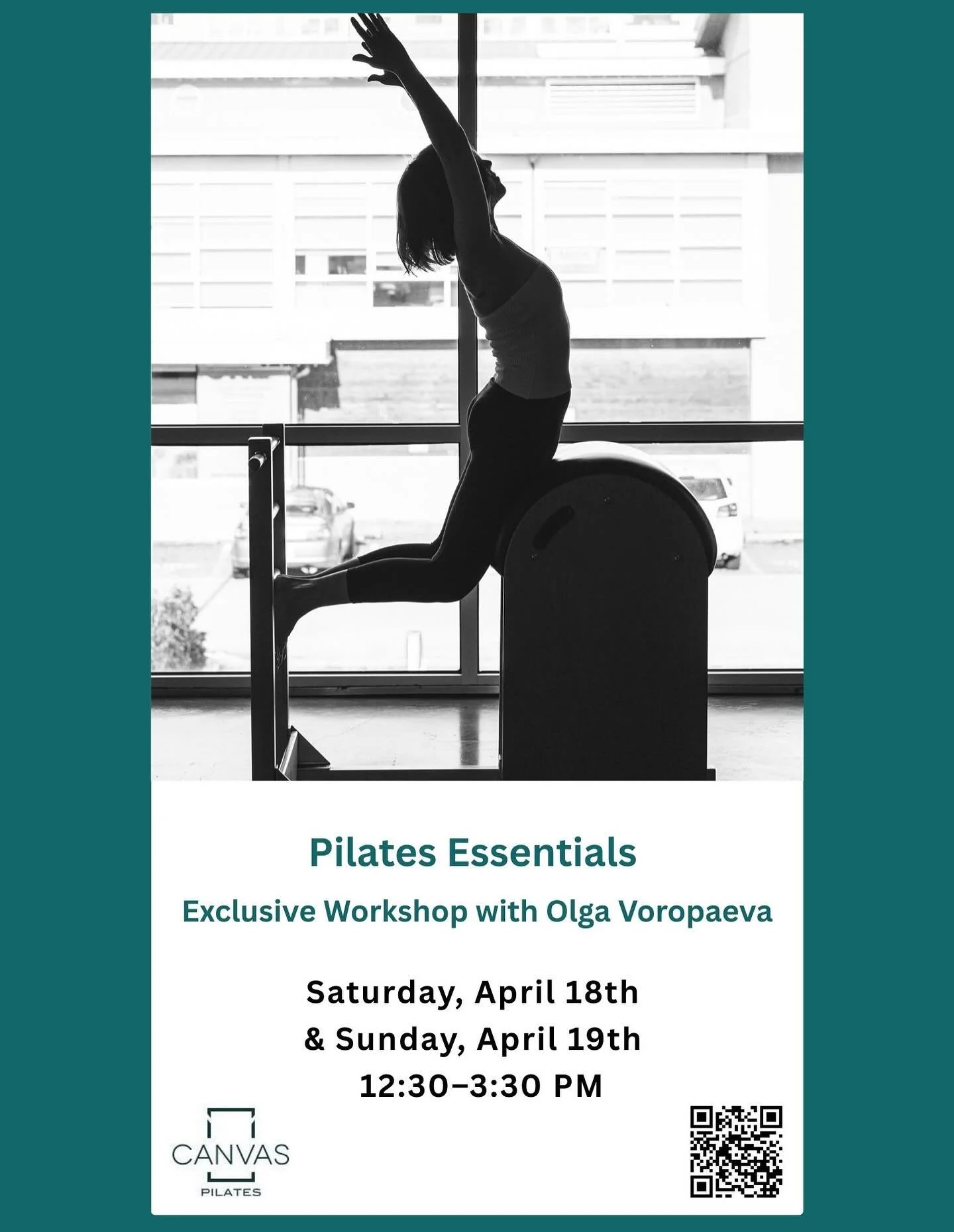 New Workshop Announcement!! 📣 

This April 18&ndash;19, we&rsquo;re welcoming guest teacher Olga Voropaeva for a 2-Day Pilates Essentials Intensive.

Day 1: Breath, Alignment &amp; Stability
Day 2: The Hundred &amp; Spinal Movement
🕰 12:30&ndash;3: