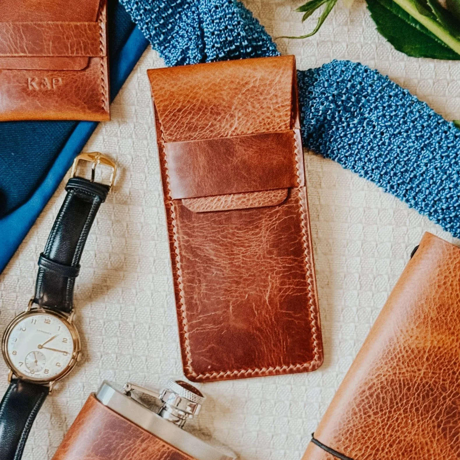 The Groom's Watch Pouch | Oiled Whisky Leather | Handmade in England