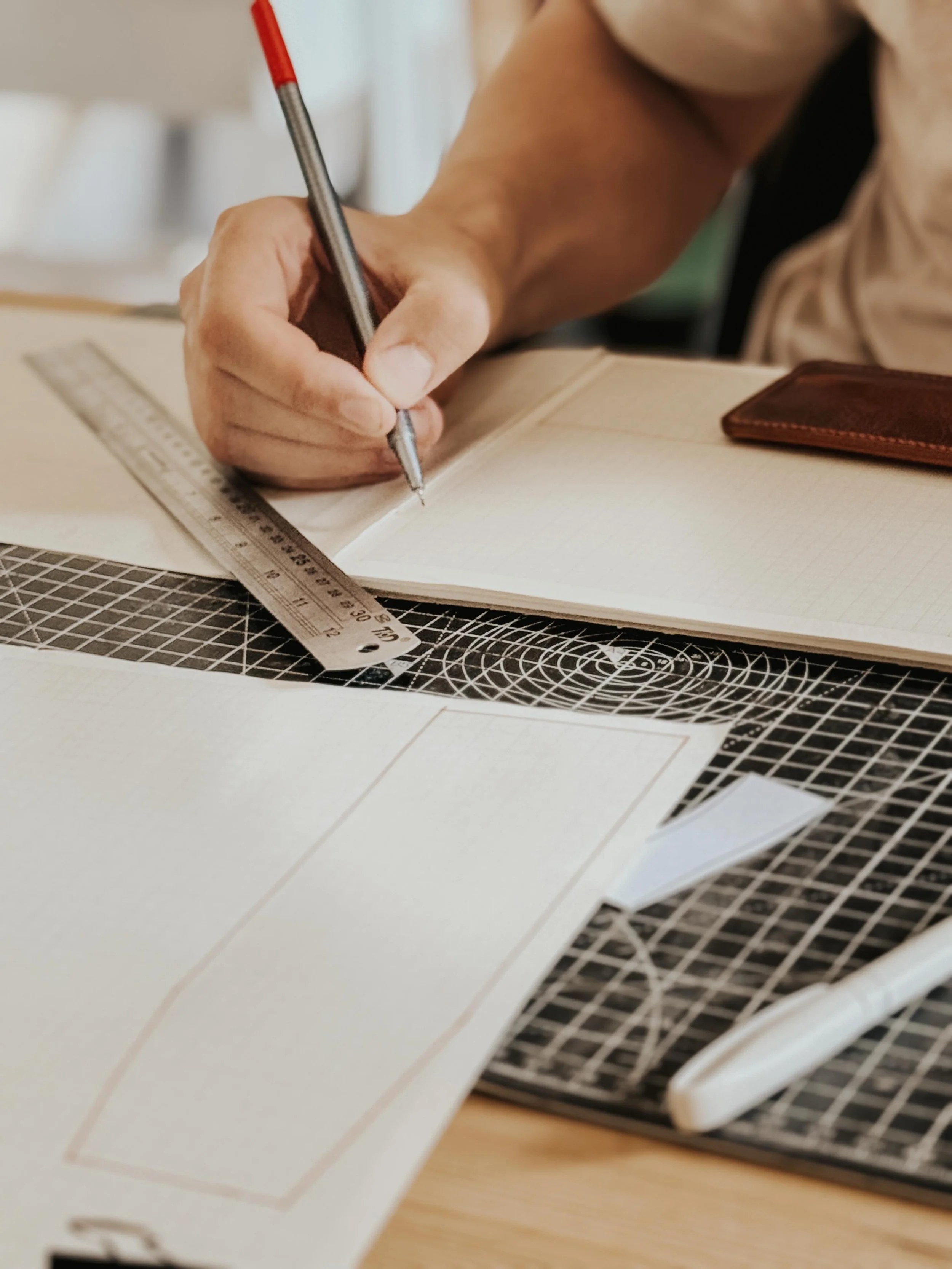 Sometimes a product just needs to exist. So we made it.
The leather pen case &mdash; hand cut and hand finished in our Lincolnshire studio, holding three pens in vegetable-tanned leather that will soften and deepen with every use.

From the pattern o