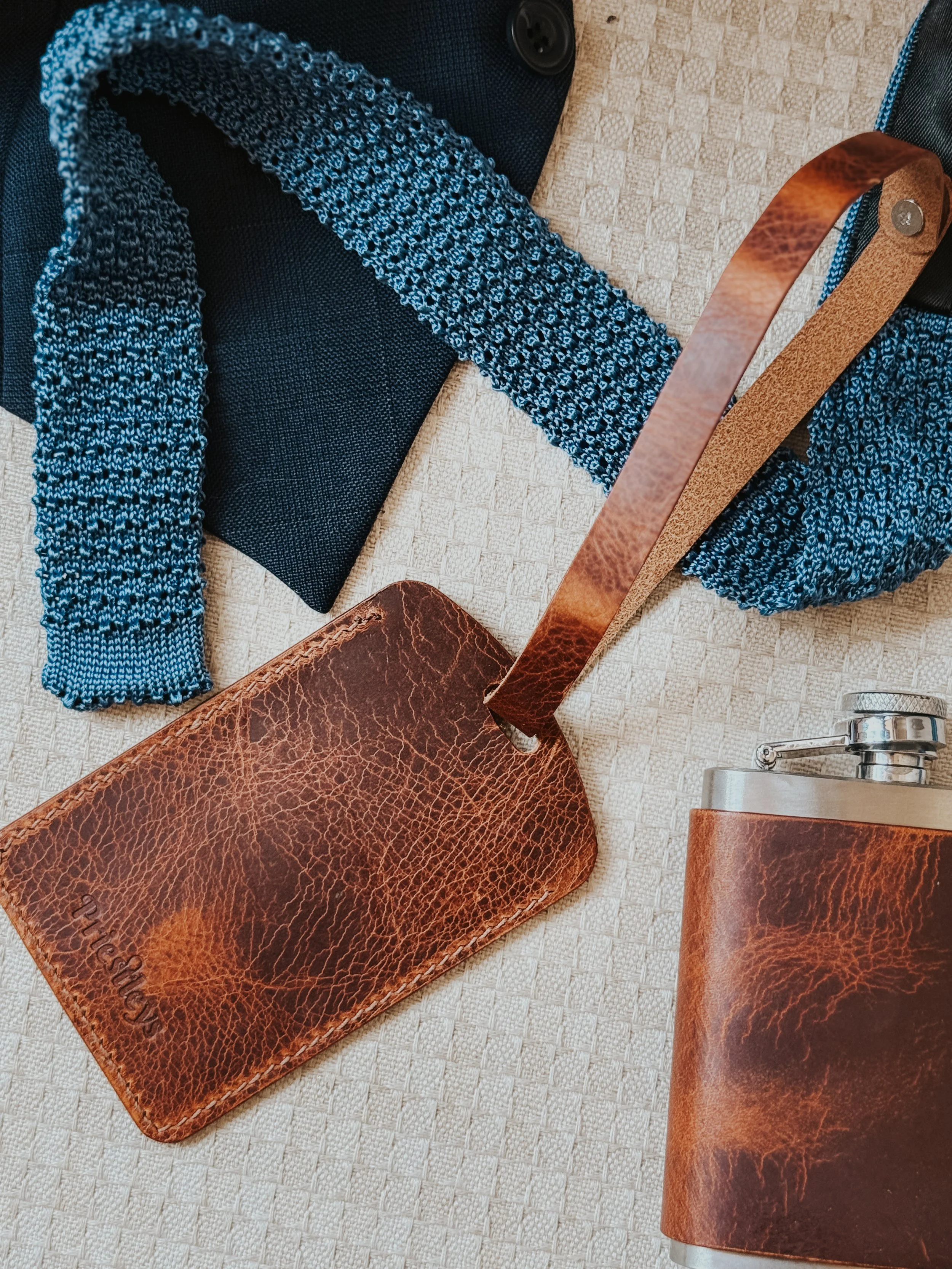 The Groom's Luggage Tag | Oiled Whisky Leather | Handmade in England