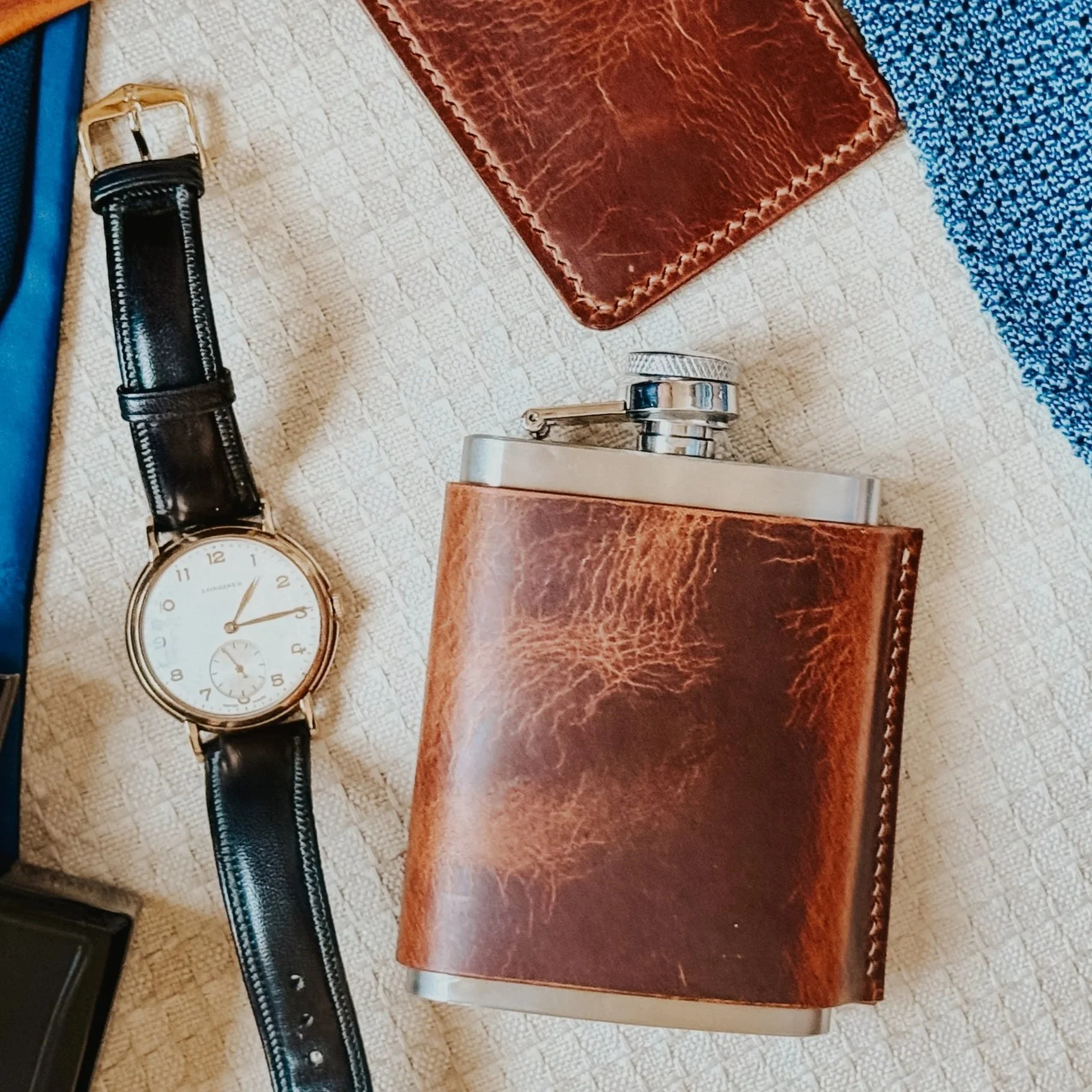 The Groomsman's Hip Flask | Oiled Whisky Leather | Handmade in England