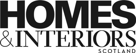 Logo for HOMES & INTERIORS SCOTLAND in black and white