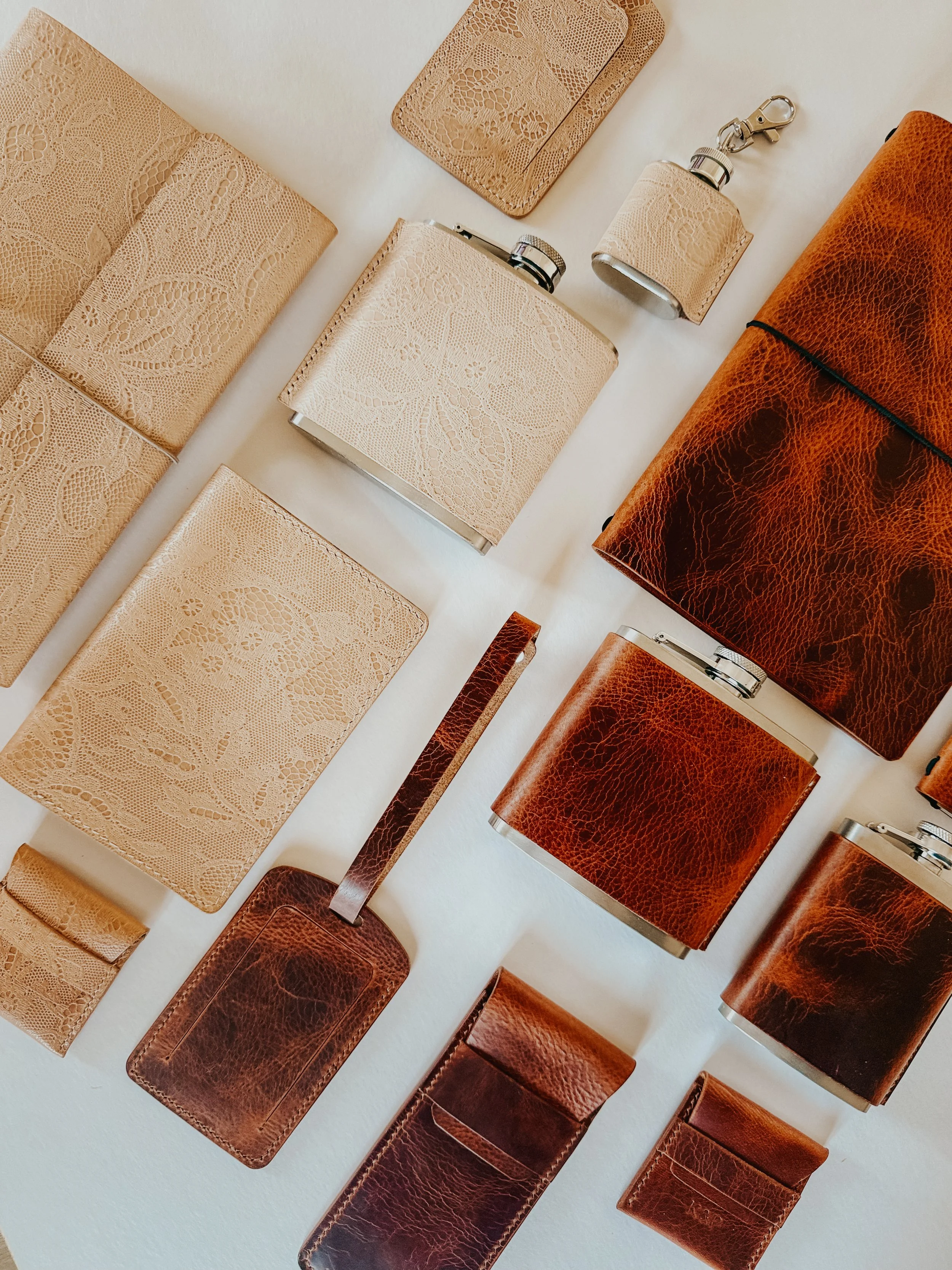 The Wedding Day Hip Flask | Lace or Whisky Leather | Handmade in England