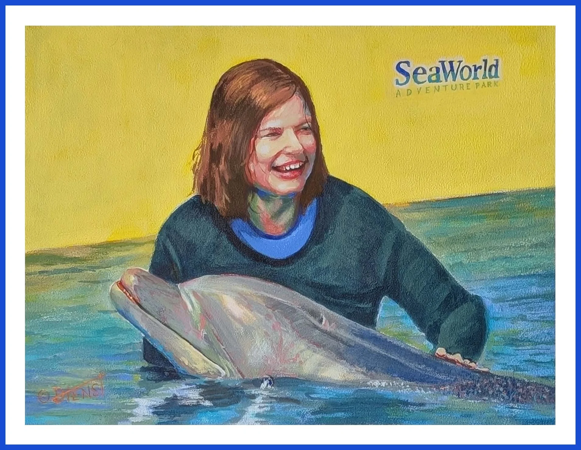 Diana J.D. Heinl (a.k.a. "The Smile") © by Artist Bob Dienst, her brother. The artist has always loved his sister's wonderfulk smile. This acrylic painting on aluminum panel is an 80th birthday gift to the aritsts' sister. Diana's son Russ and his fa