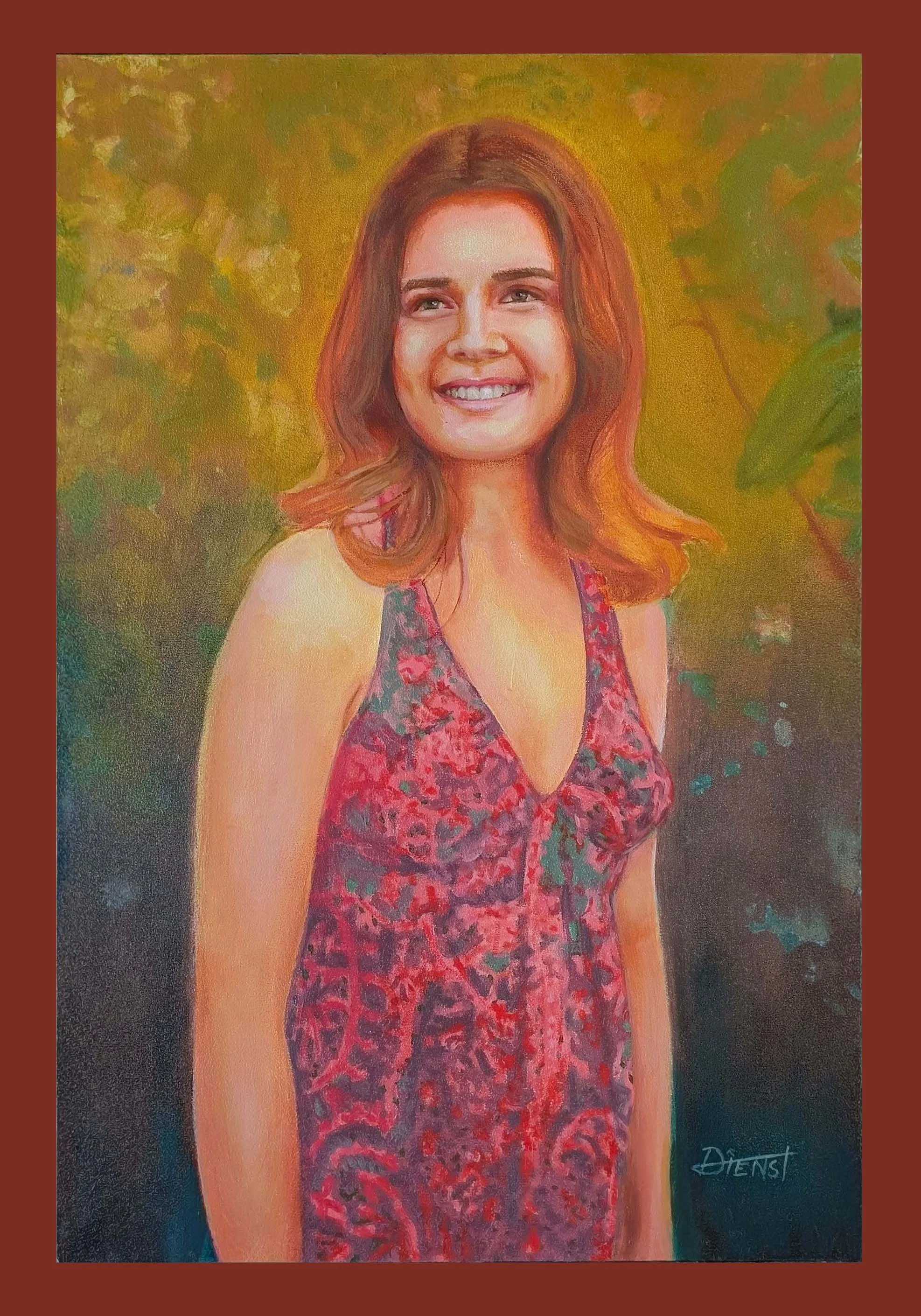 "Rosie" (a.k.a. "The Natural" © by Artist Bob Dienst. This is a tribute oil painting of Rosalie Short Sailstad, wife of Jack Sailstad, Bob's fraternity brother. Rosie and Jack had a 51 years great marriage.  