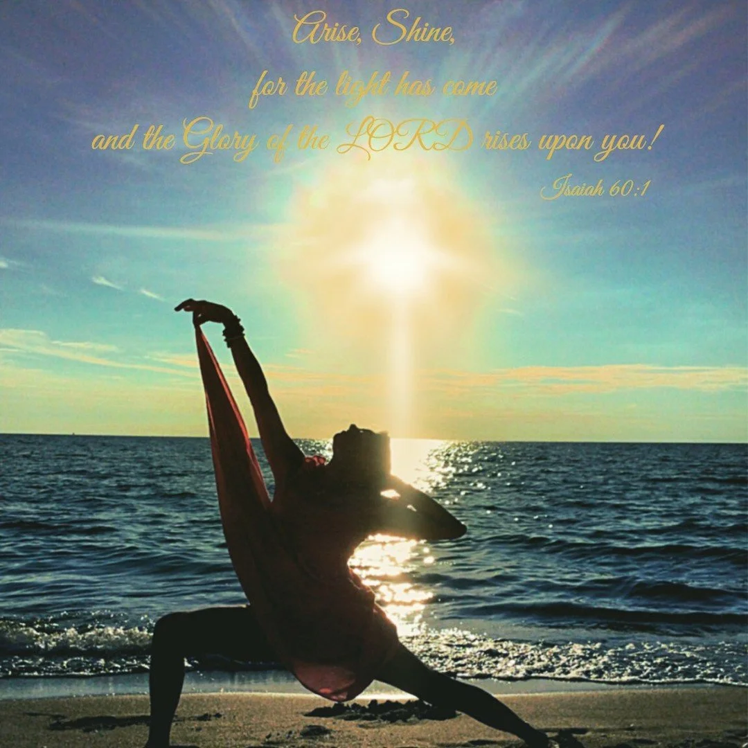 &quot;As the sun sets, casting its brilliant golden hues across the sky, I am reminded of the profound words from Isaiah 60:1, 'Arise, shine, for your light has come!' Standing in warrior pose, clad in a flowing dress, I feel the light within me stir