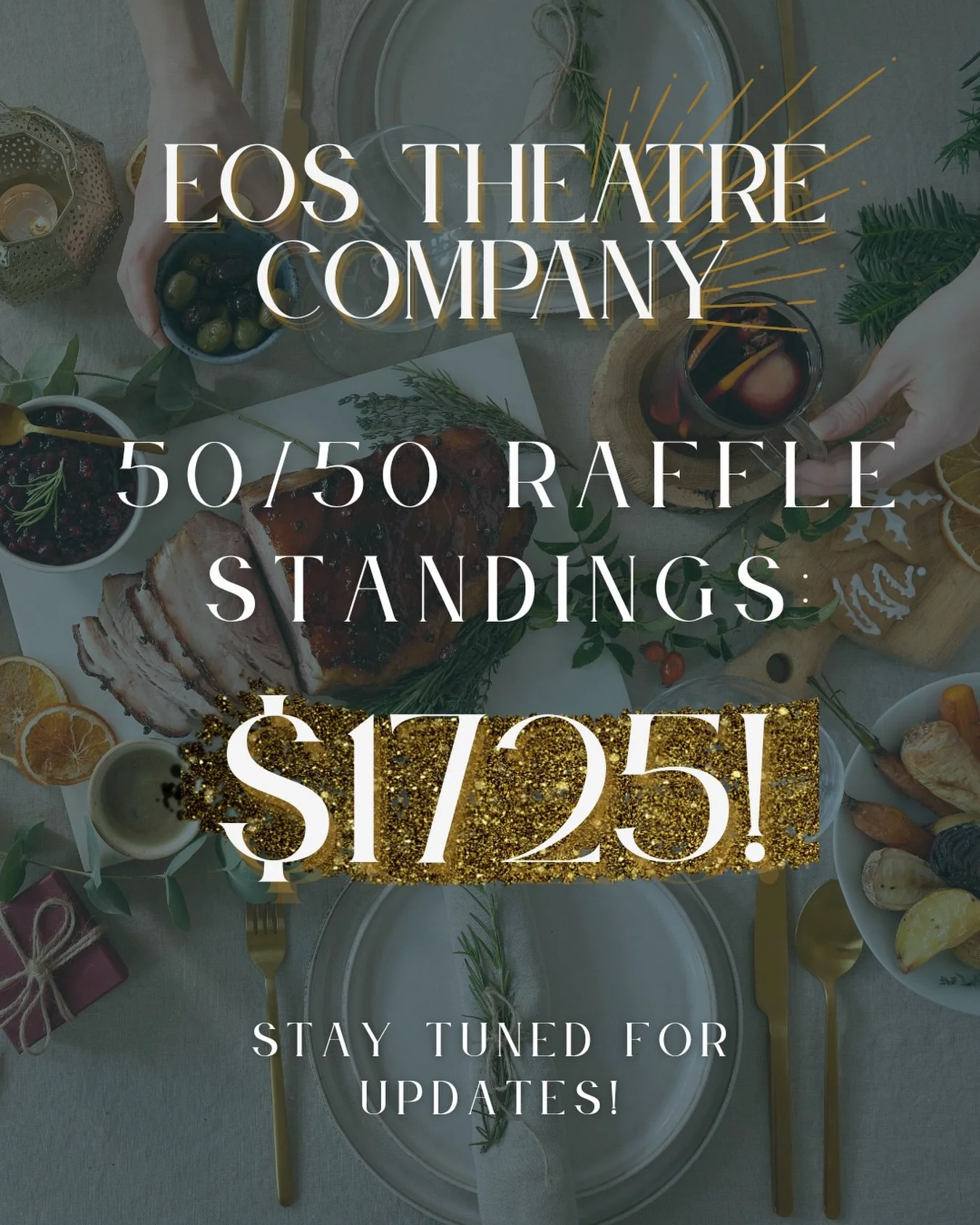 Current raffle total: $1,725!
That means $862.50 to one lucky winner and $862.50 supporting Eos Theatre Company and The Trojan Women.

Your generosity is bringing us so close to reaching our 2025 fundraising goal, and we are truly grateful for everyo