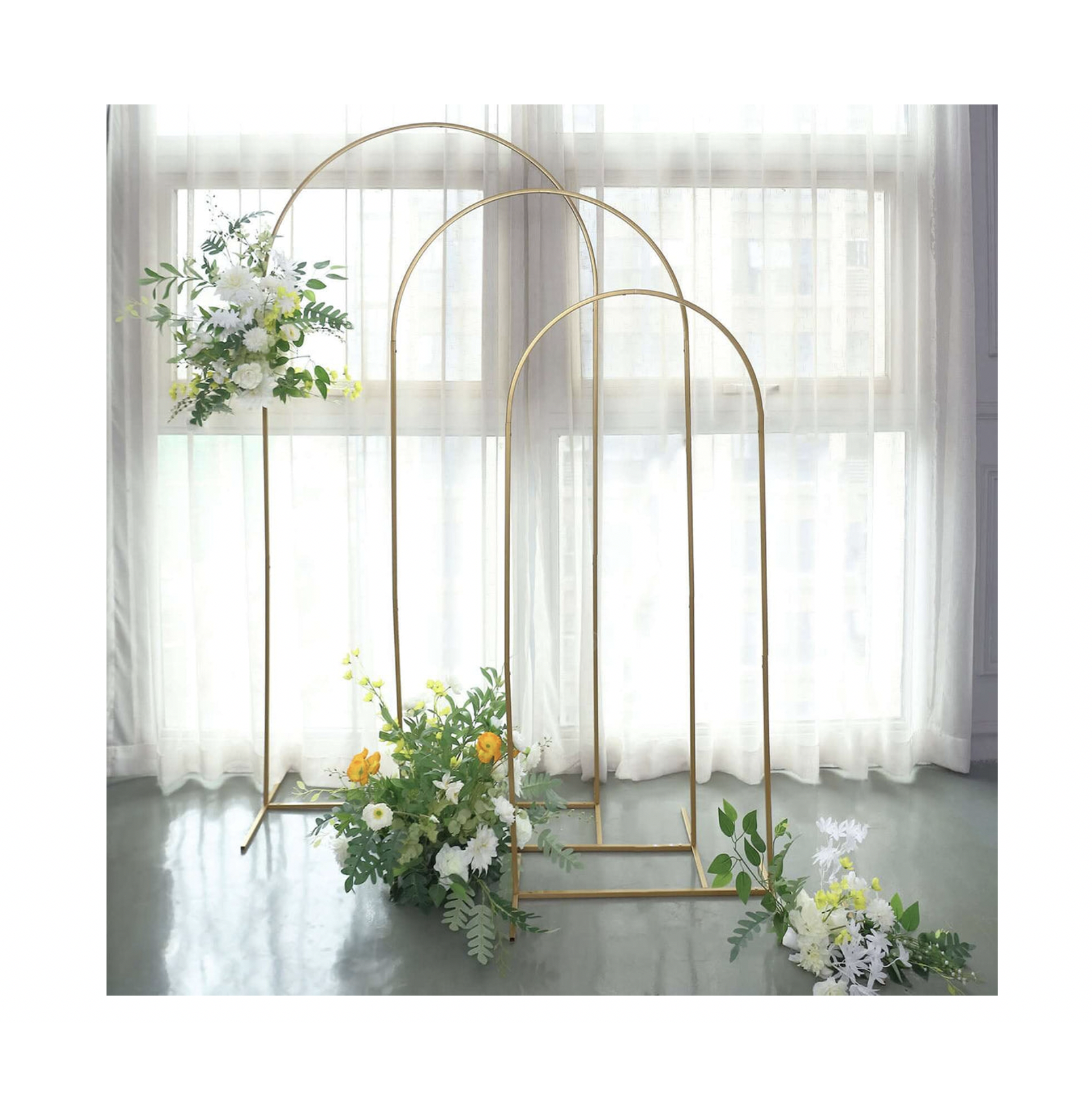Set of 3 Gold Metal Arch Backdrop Stands