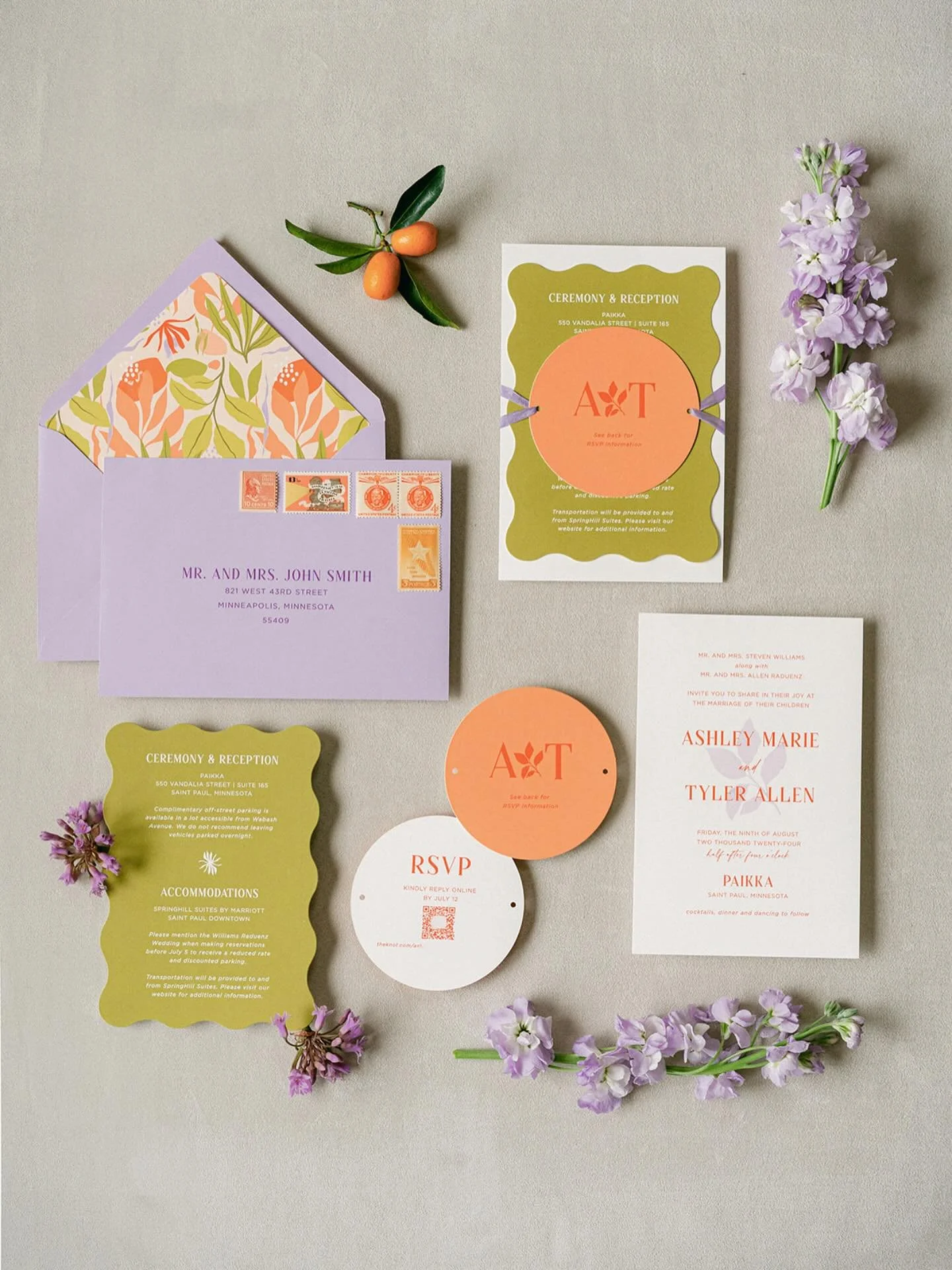 Creating the suite for A&amp;T was some of the most fun I had last year. Designing for another artist always feels like the pressure is on, but also pushes the creativity too! I was so inspired by the bride&rsquo;s pottery design and wedding color pa