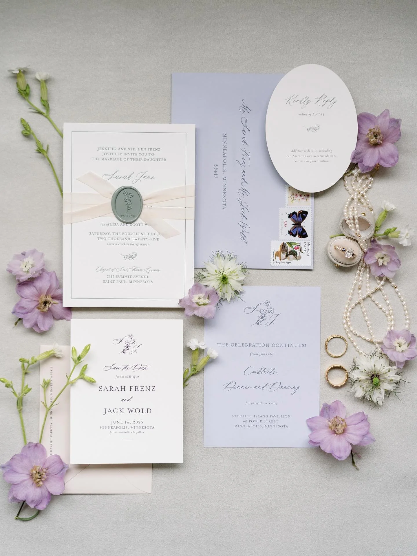 This is a fun story&hellip; Paper Rock Scissor created the invites for this Bride&rsquo;s 8th birthday party many years ago. Flash forward to this gorgeous purple floral dream wedding a couple of weeks ago when we had the honor of creating her weddin