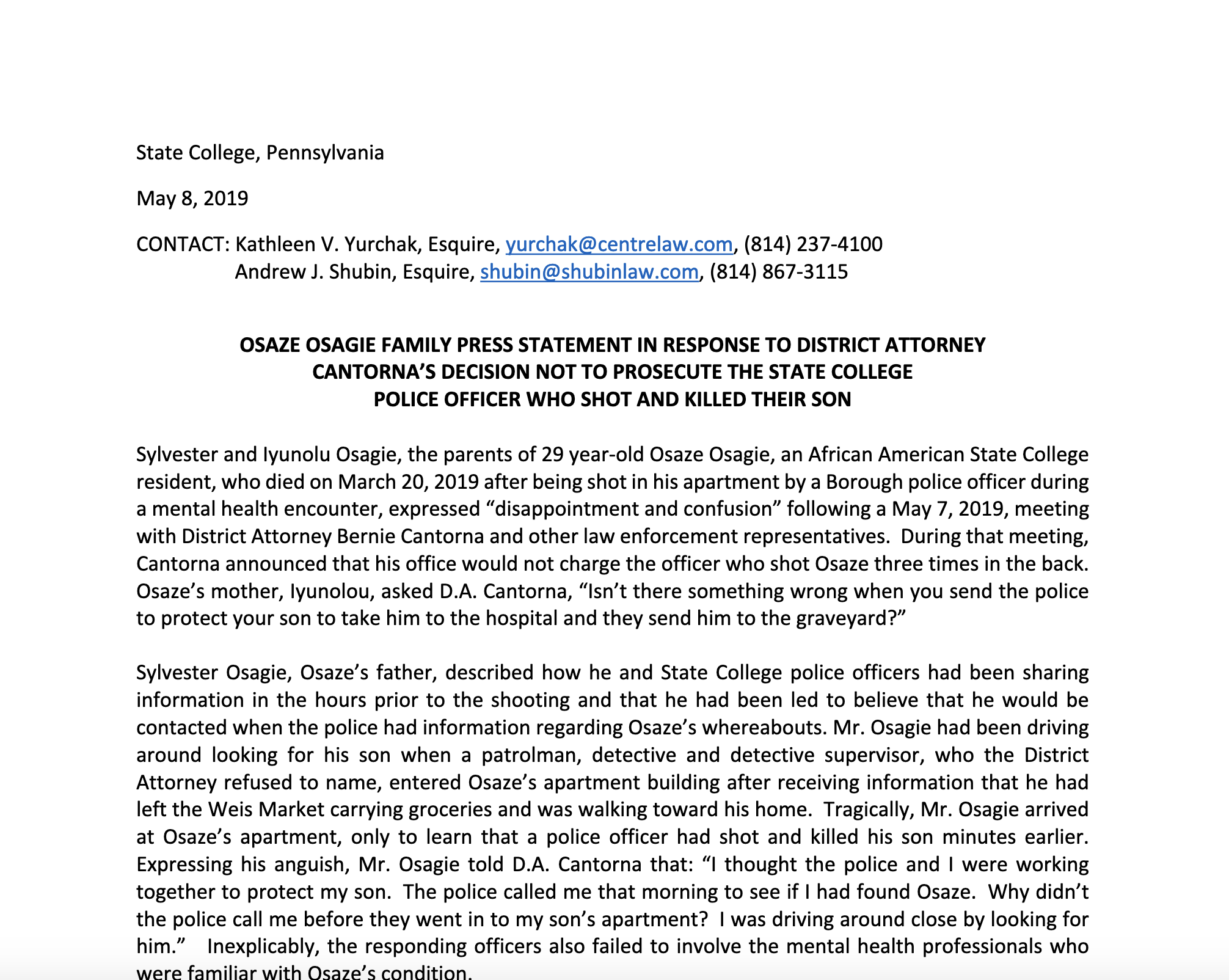 Osaze Osagie Family Releases Press Statement