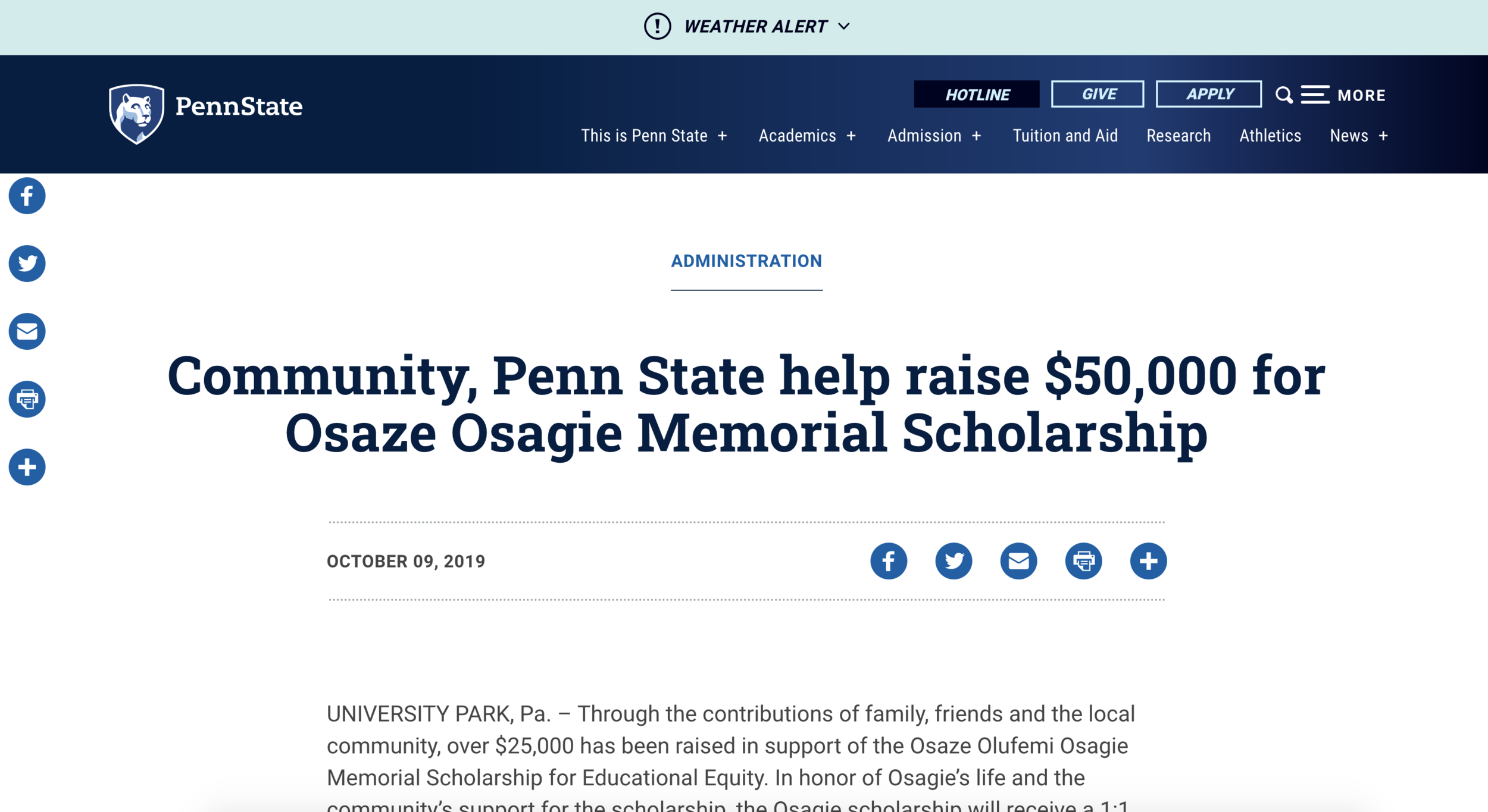 $50,000 Raised for Osaze Osagie Memorial Scholarship