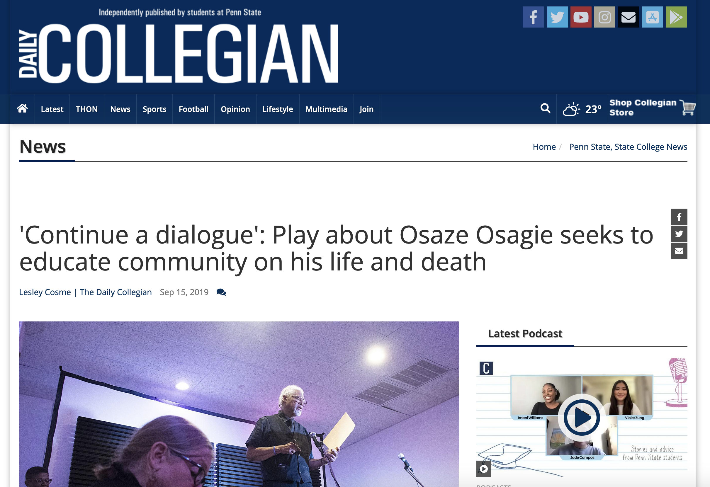 Play titled “Osaze Remembering” at 3 Dots Downtown