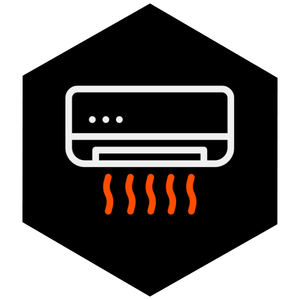 Icon of a wall-mounted air conditioner with heat waves below it, indicating hot air output.