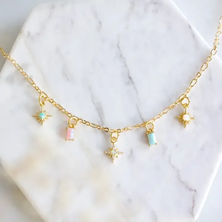 Mesa Blue Opal Star Charm Necklace in gold
