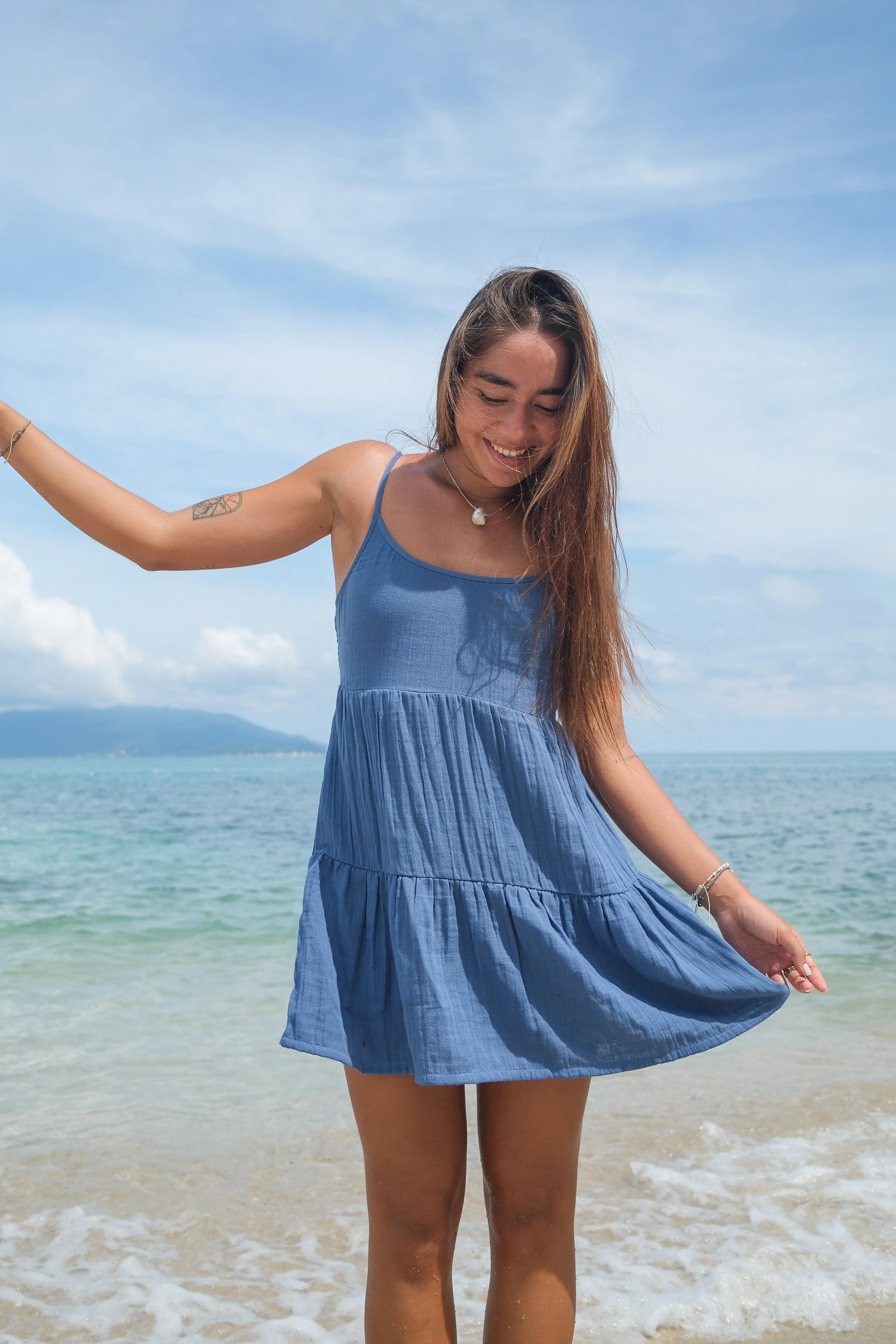 Lotus and Luna Ocean Blue Bahama Sun Dress made of 100% cotton