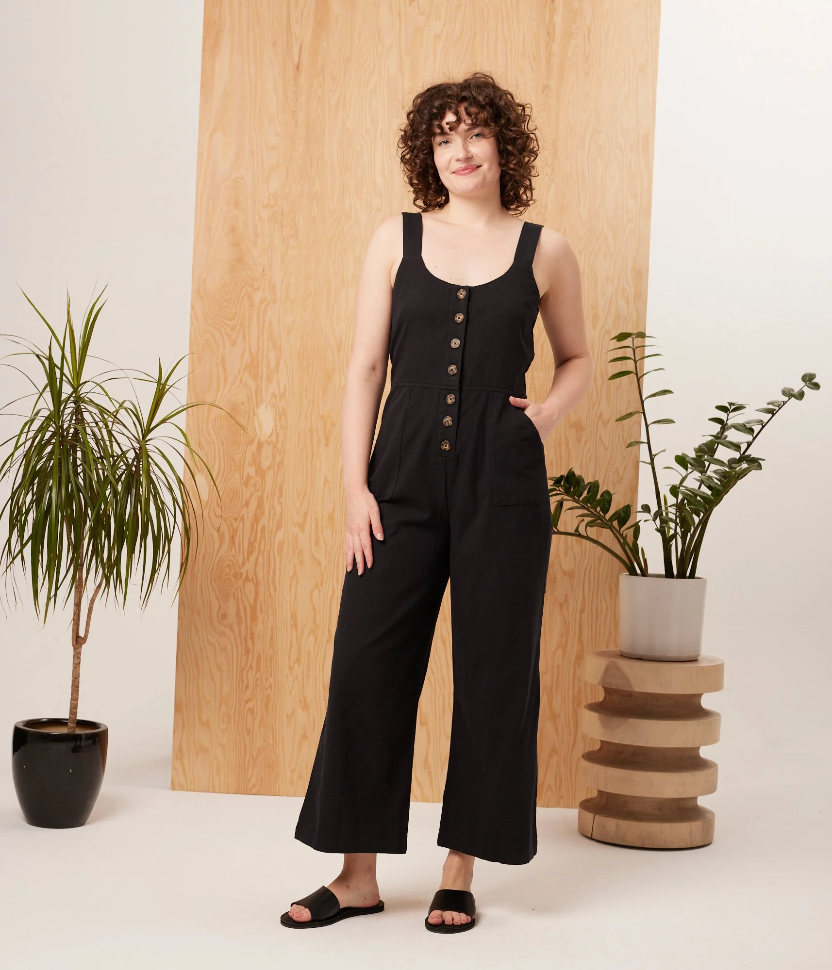 Known Supply 100% Organic Cotton Twill Starlette Jumpsuit in the color black