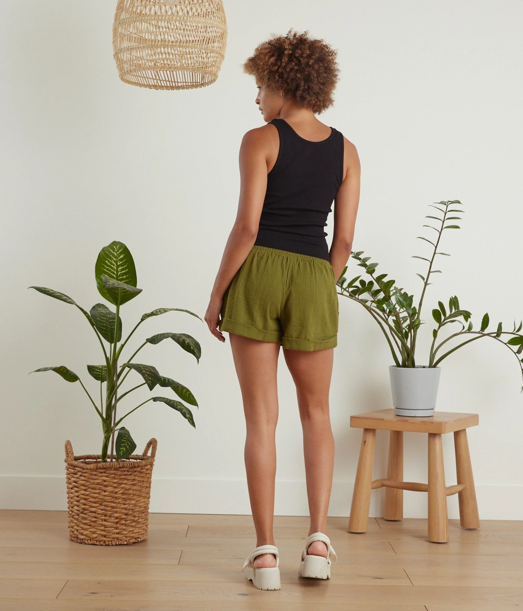 Known Supply 100% GOTs certified cotton  Geo Short with an elastic waistband and pockets in the color olive-b505-4c2b-9548-6565fa708ccb.jpg