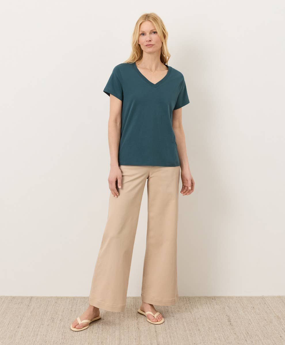 Pact 100% Cotton Deep Aqua Women's Essential Softspun V-Neck Tee