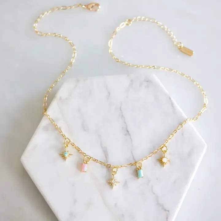 Mesa Blue Opal Star Charm Necklace in gold