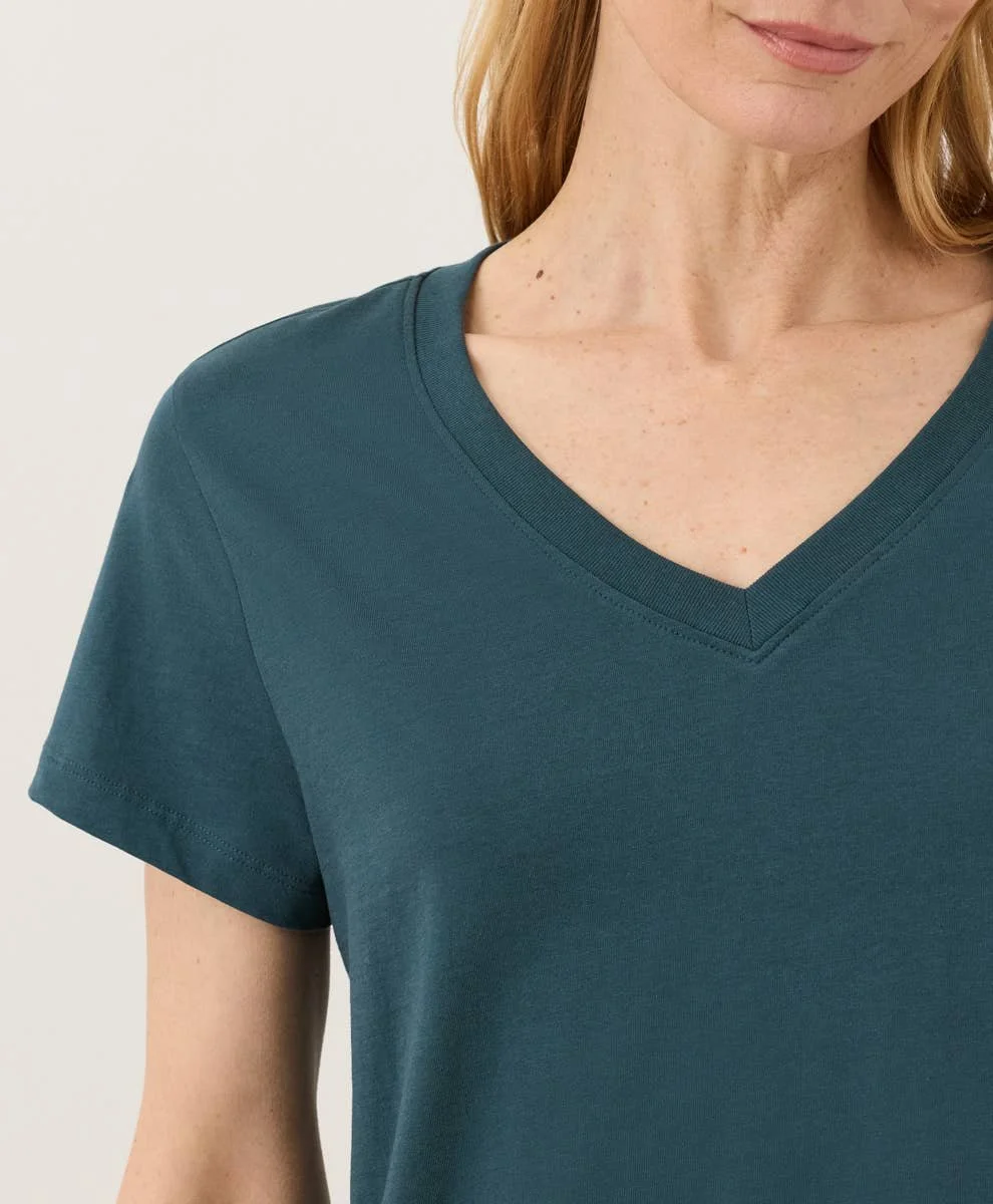 Pact 100% Cotton Deep Aqua Women's Essential Softspun V-Neck Tee