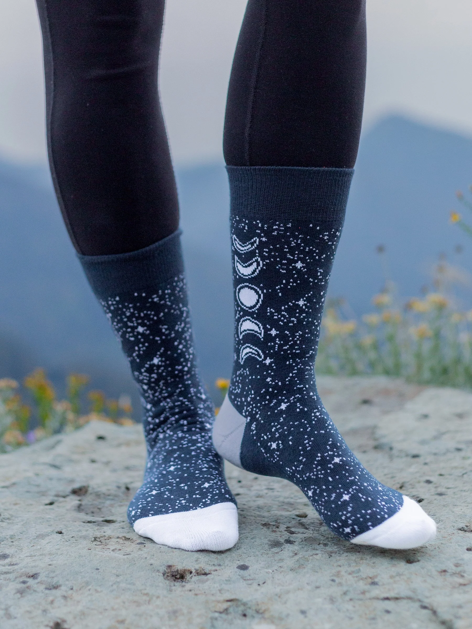 Happy Earth Moon Phase Mid-Calf Organic cotton socks