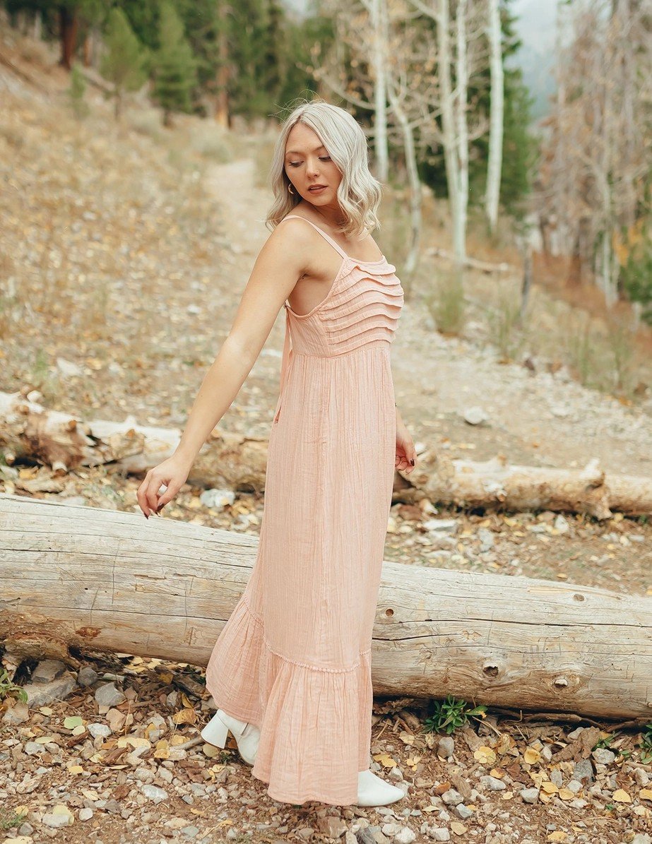 People of Leisure 100% organic cotton maxi dress withe adjustable straps in peach color