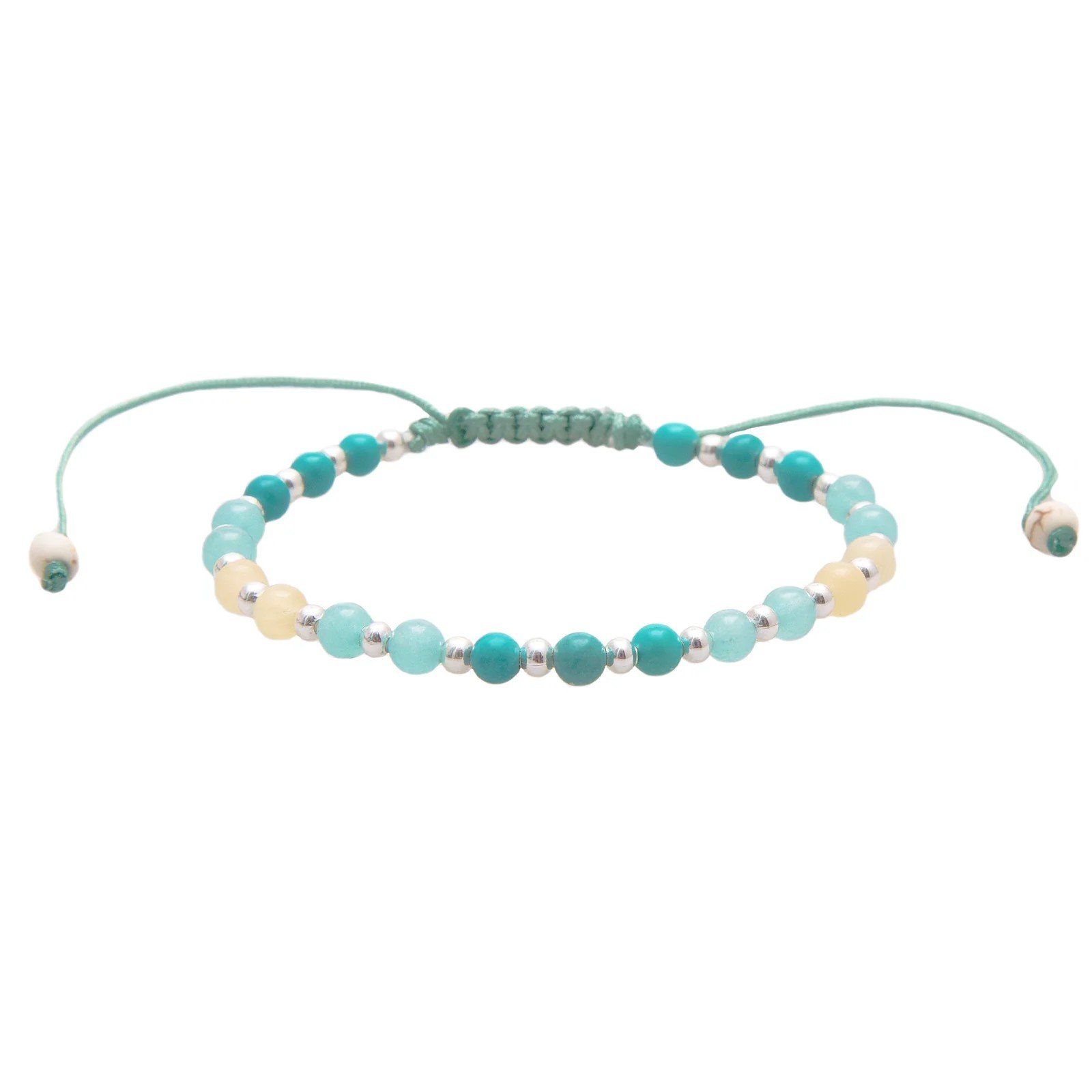 Lotus and Lua Anti-Anxiety Healing 4mm Metal Accent Healing Bracelet with Turquoise, Amazonite, and sterling silver beading.