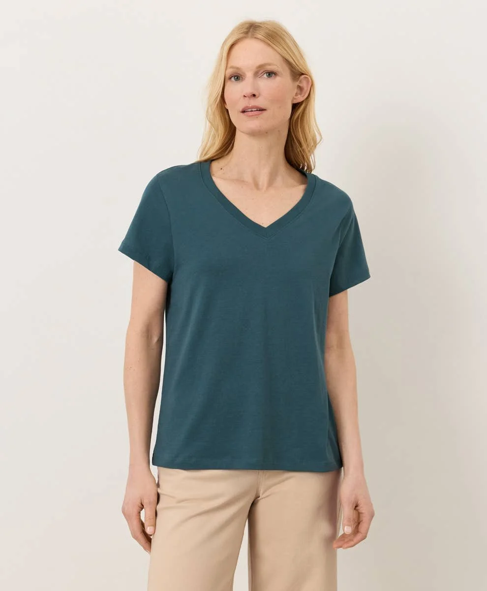 Pact 100% Cotton Deep Aqua Women's Essential Softspun V-Neck Tee