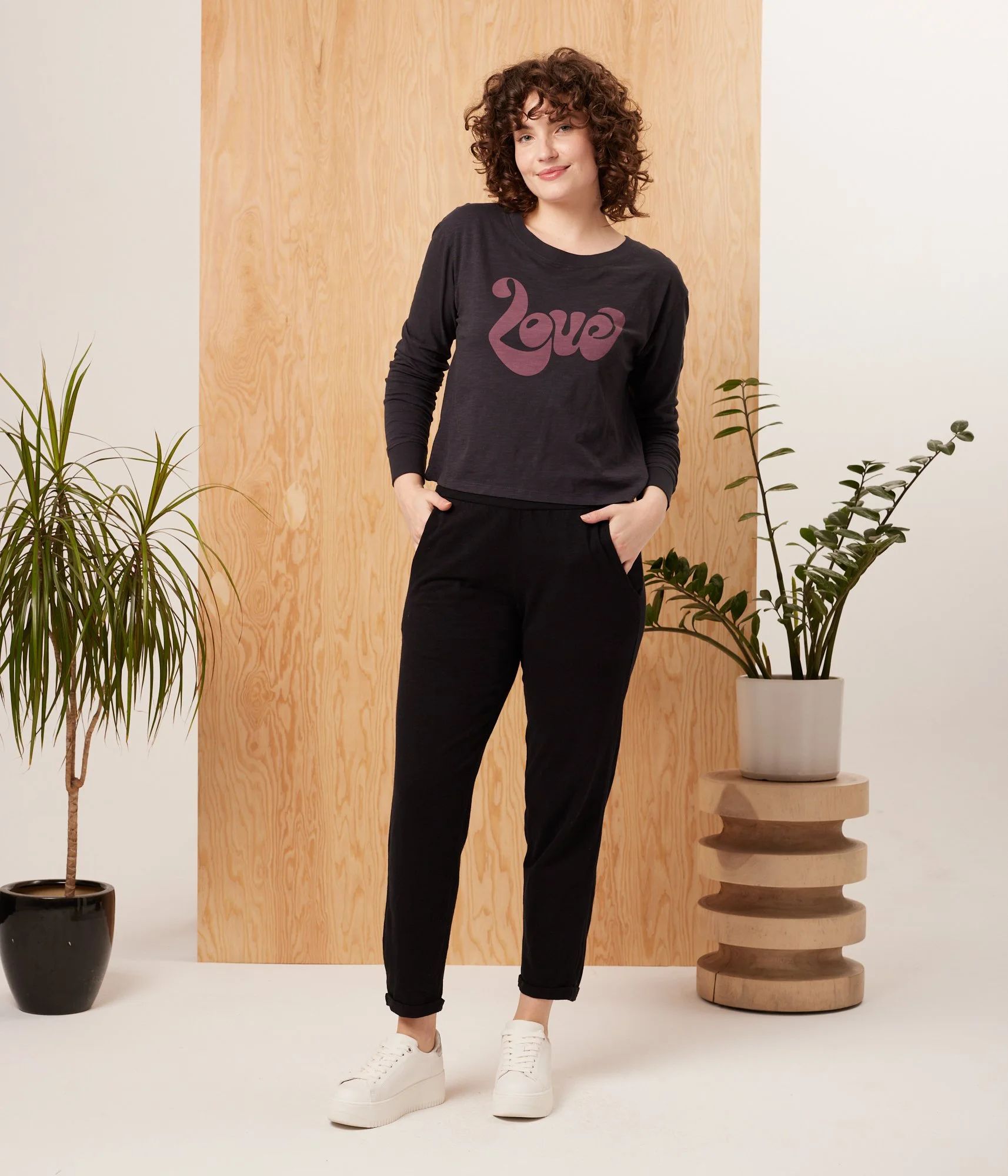 Known Supply 100% GOTs Certified Organic Cotton Slub long sleeve graphic tee with the word Love