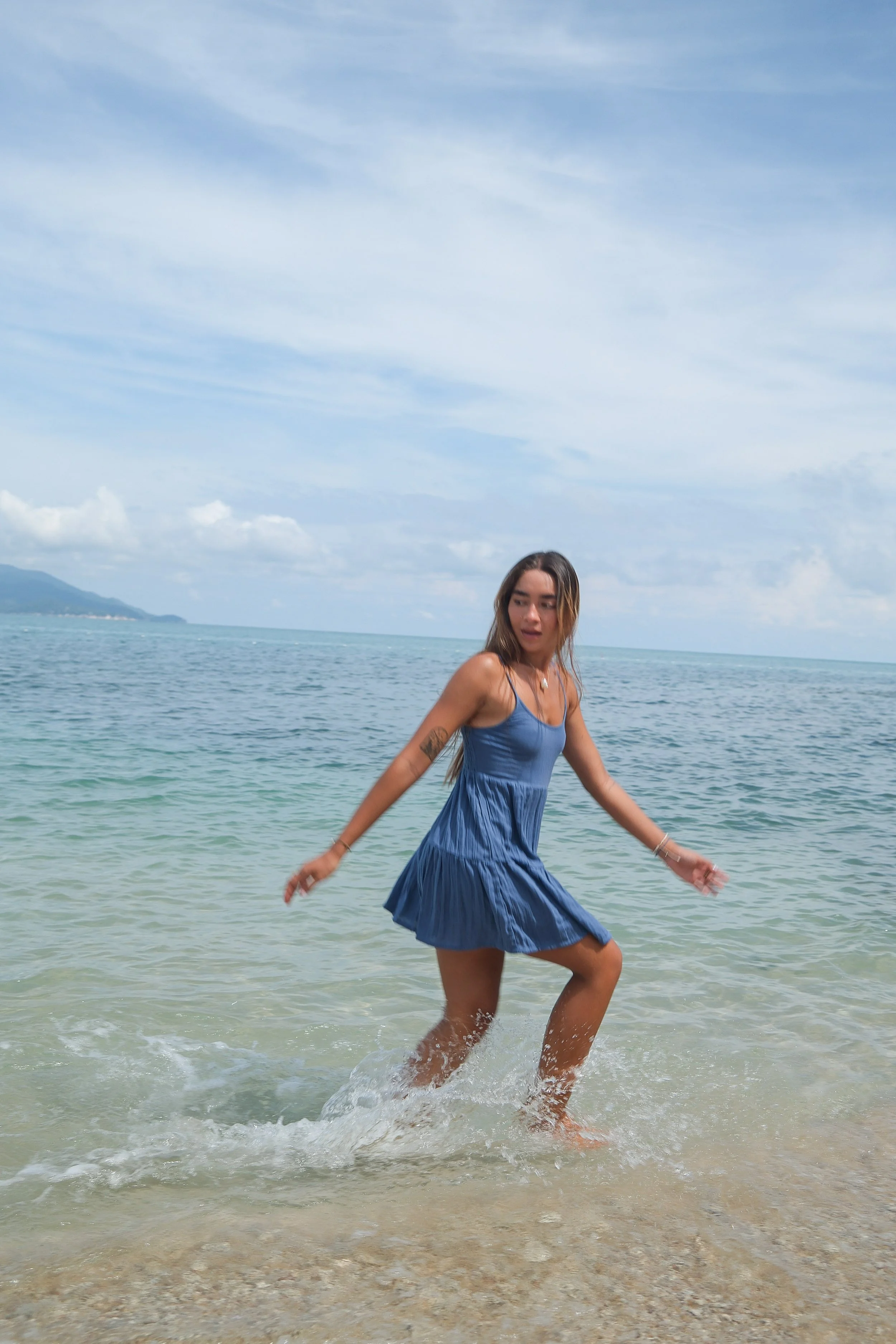 Lotus and Luna Ocean Blue Bahama Sun Dress made of 100% cotton