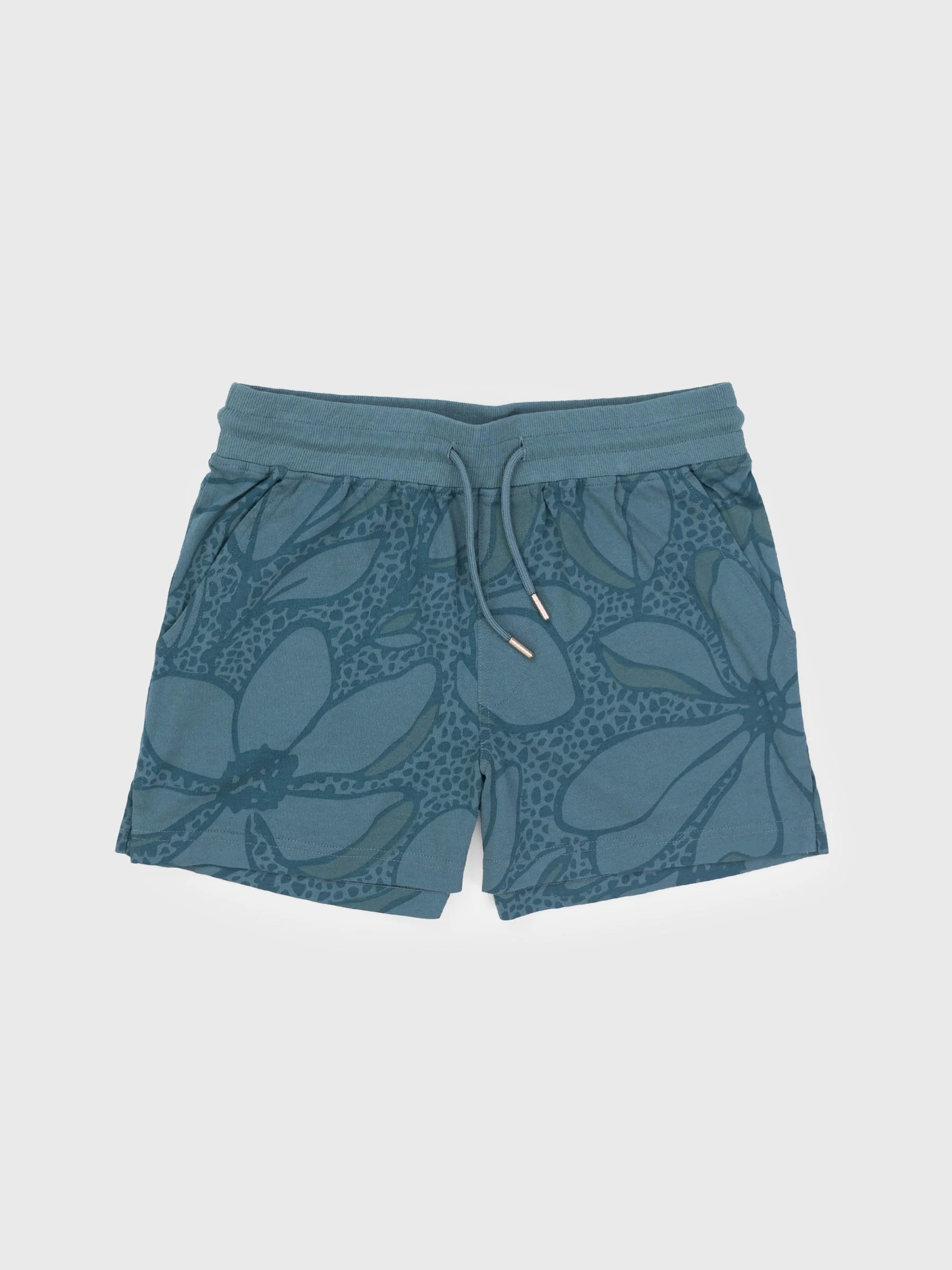Happy Earth Oasis drawstring shorts made from 100% GOTs Organic Cotton in the color teal