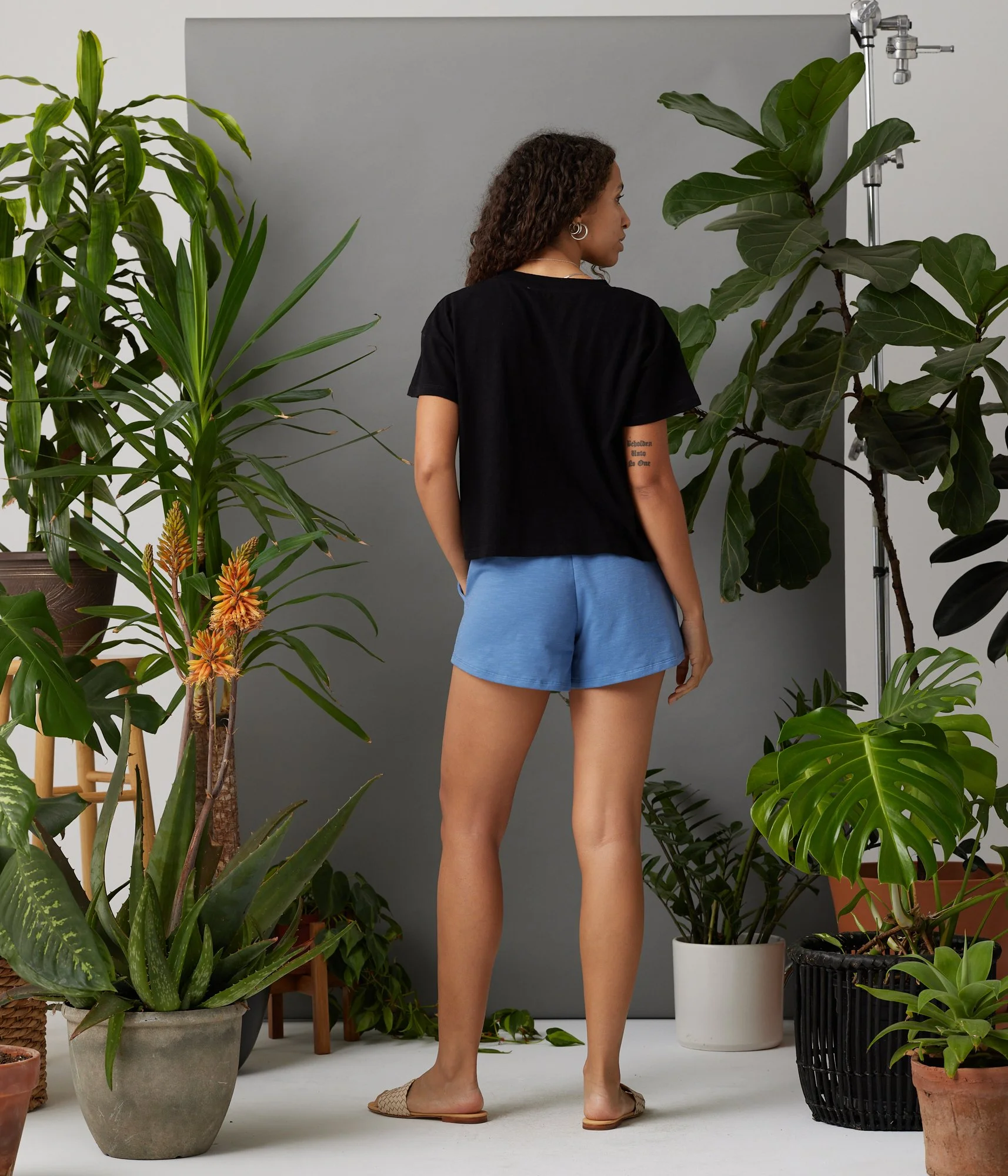 Known Supply GOTs Cotton certified Cosmos terry short in the color steel blue