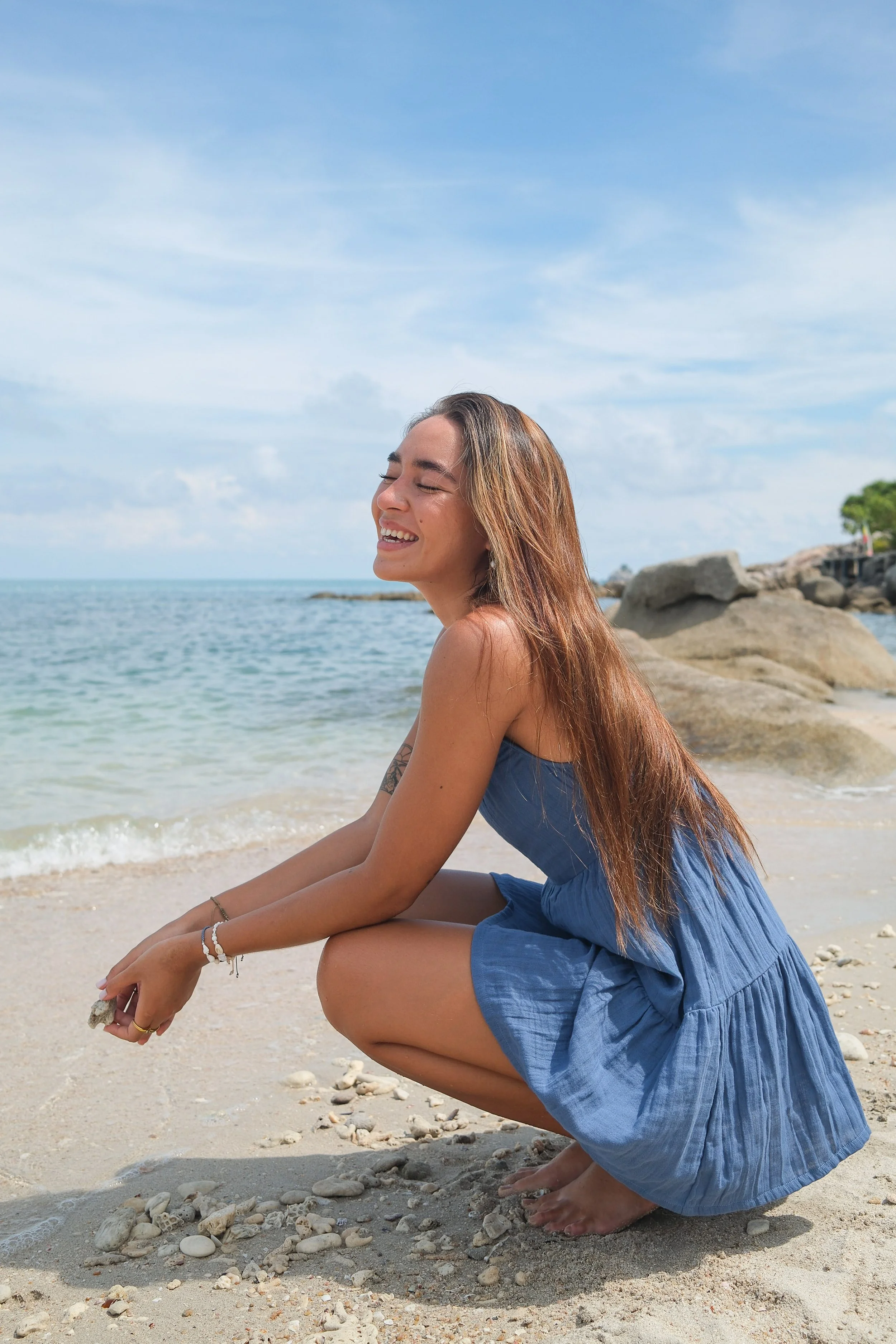 Lotus and Luna Ocean Blue Bahama Sun Dress made of 100% cotton