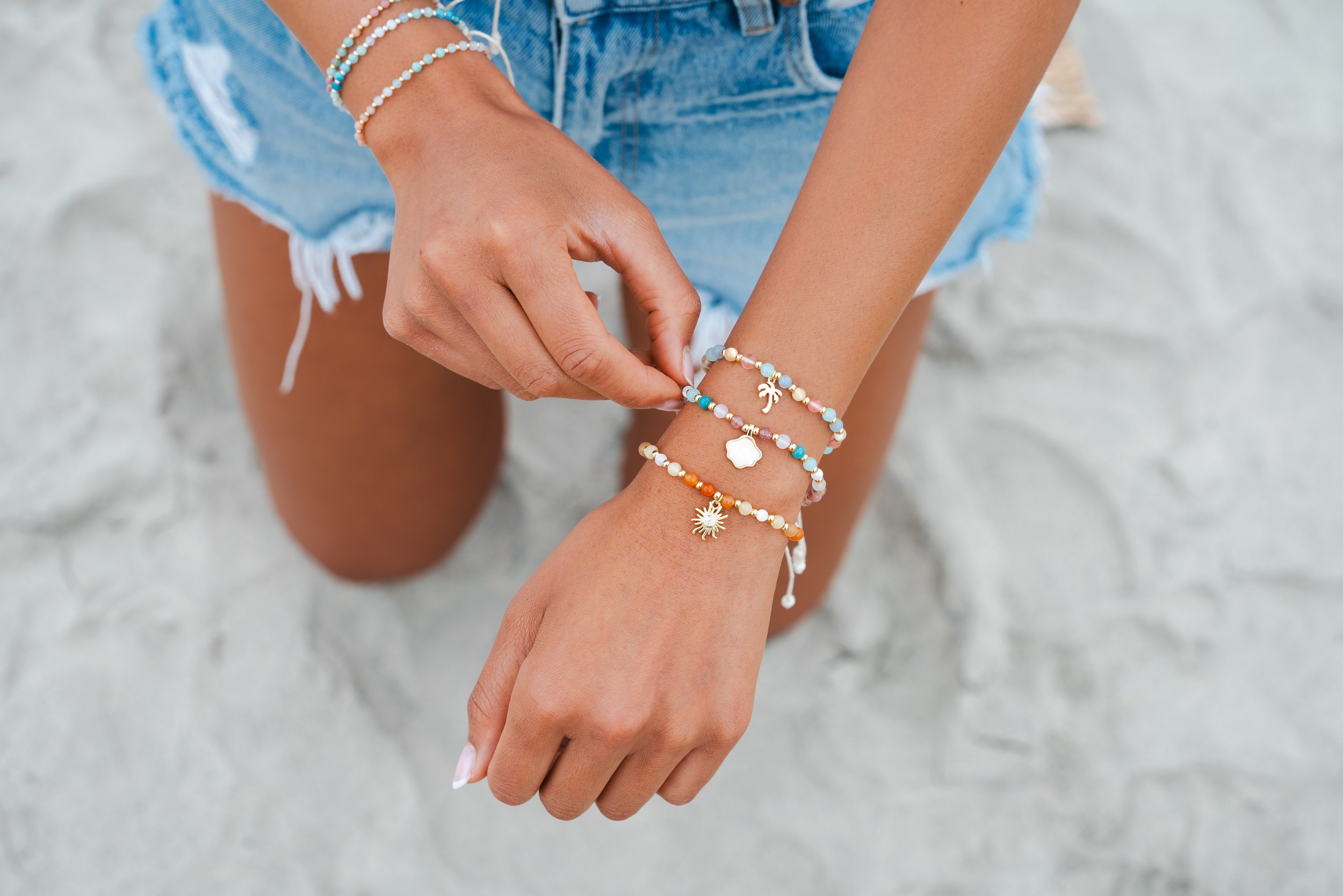 Lotus and Luna Sandy Toes Florida Charm Bracelet with sea shell mother of pearl charm