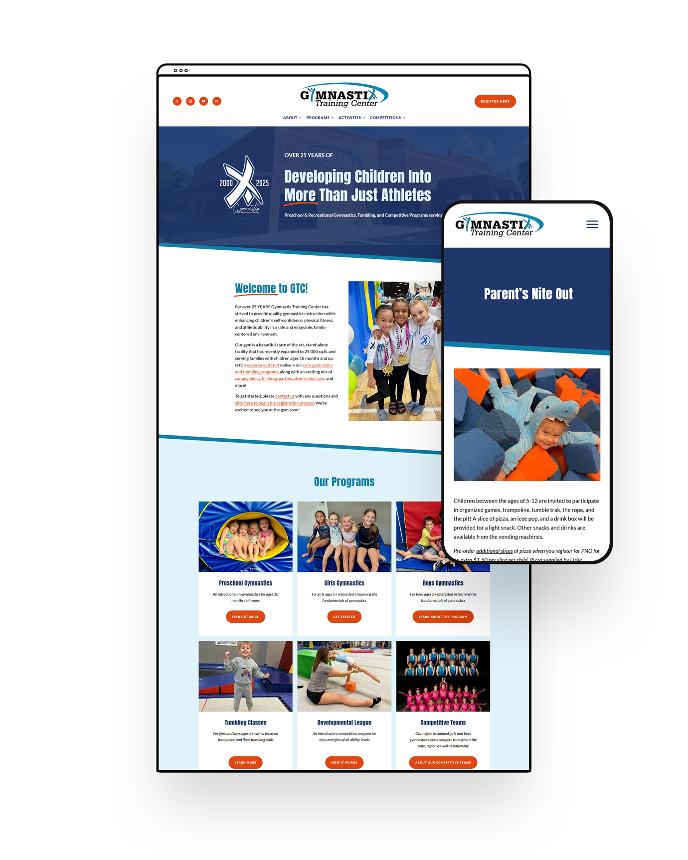 Web site home page for Gymnastix Training Center in Buford, GA.