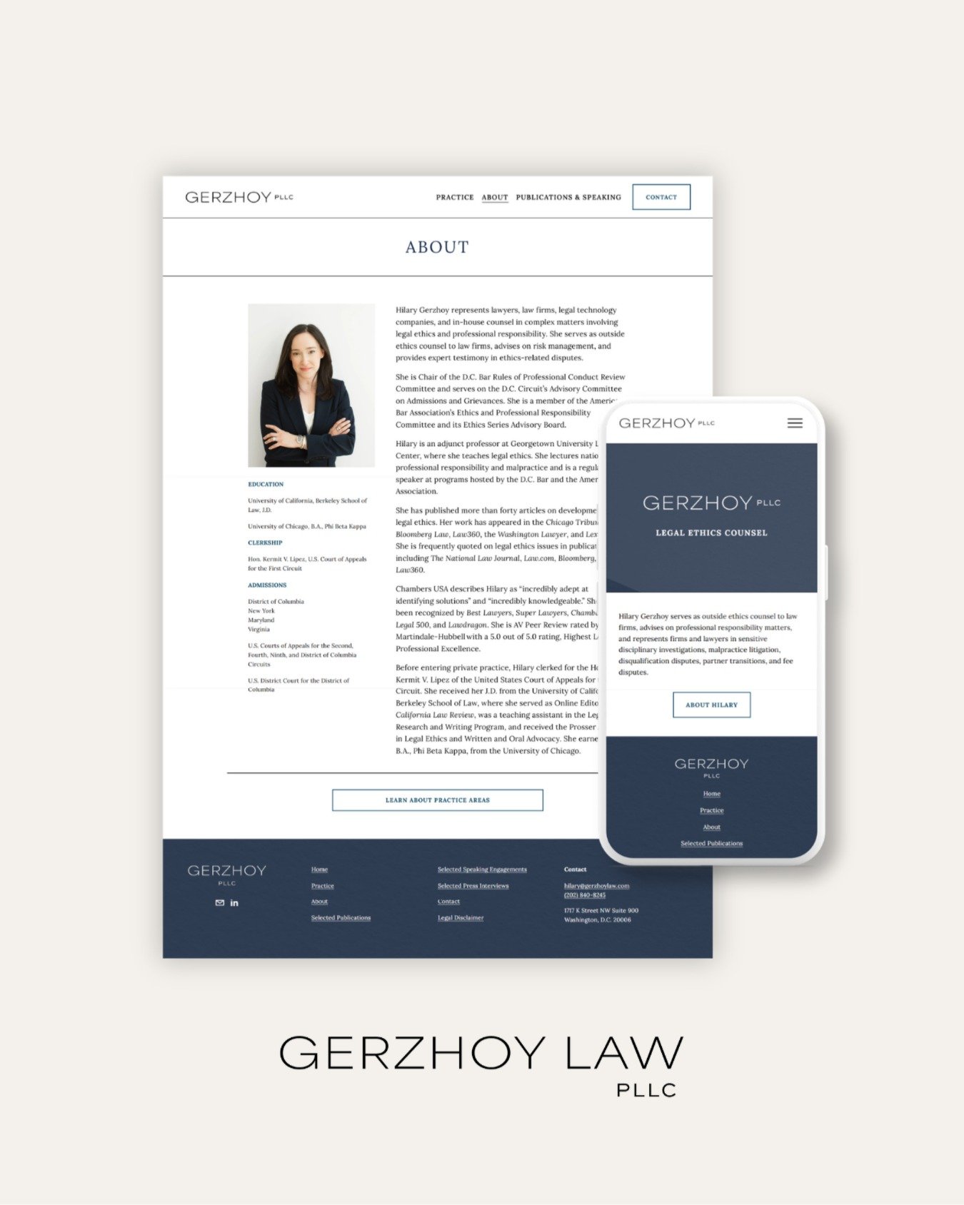 I'm excited to share the new web site for Gerzhoy PLLC 💻! The new Squarespace site features a practice overview, bio page, and publications list for the owner, who launched her new firm earlier this month. We loved creating the elegant, classic bran