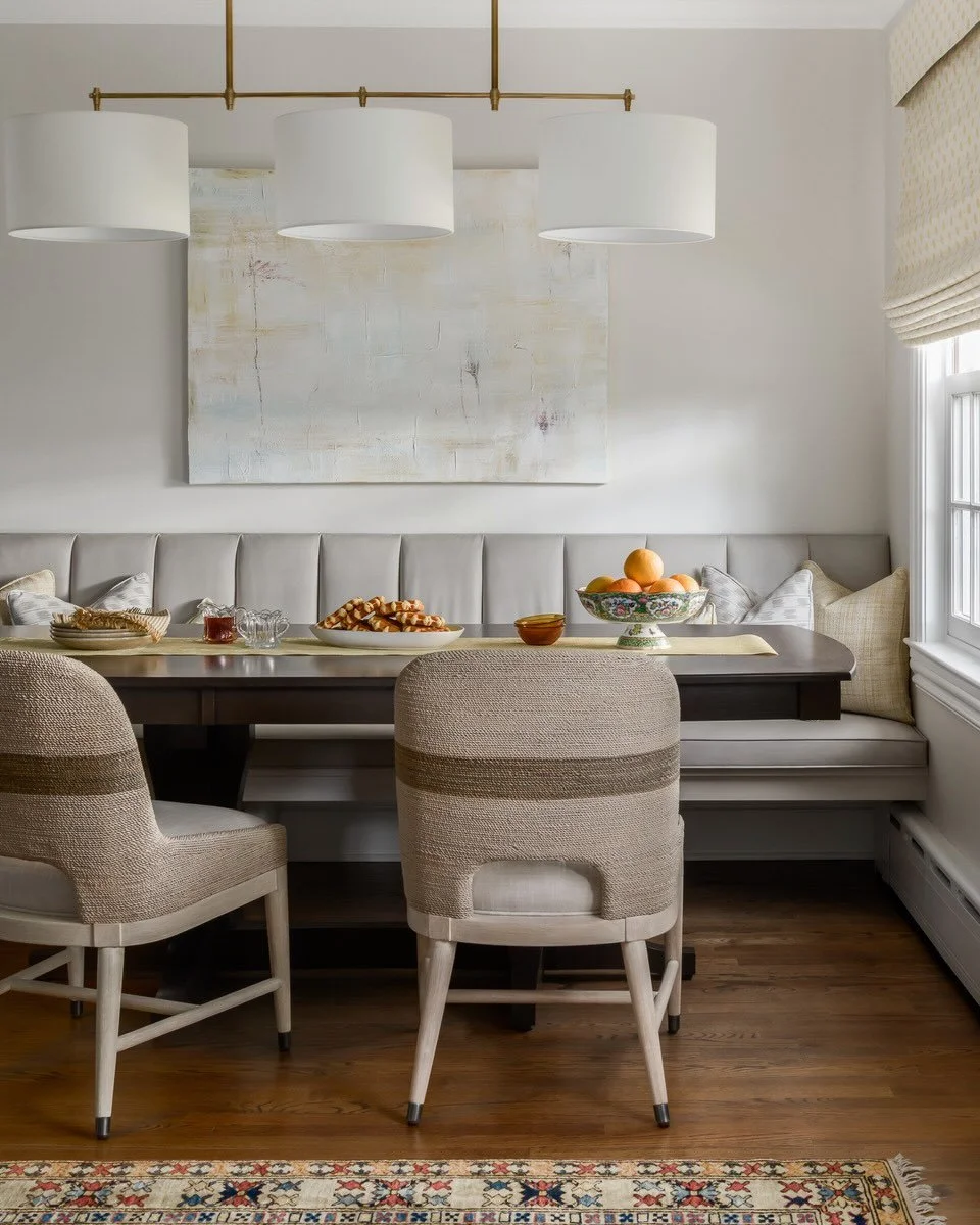Where meal time turns into family time 💛. More details from our recent kitchen renovation project, because this eating area definitely deserves a closer look. We reconfigured the first floor of our client&rsquo;s home to better support their everyda
